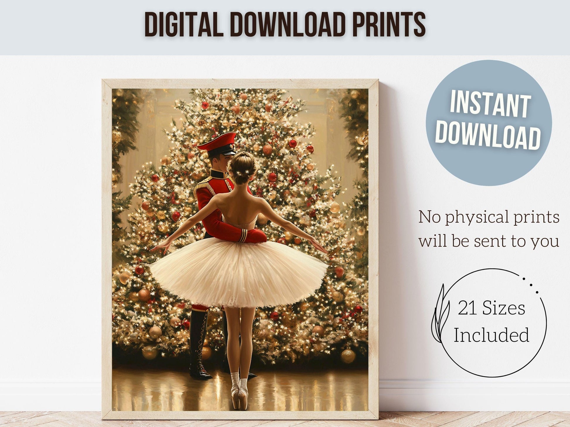 Vintage Christmas Tree Print, Ballerina Christmas Printable Wall Art, Festive Christmas Decor, Nutcracker Ballet Christmas Digital Print
