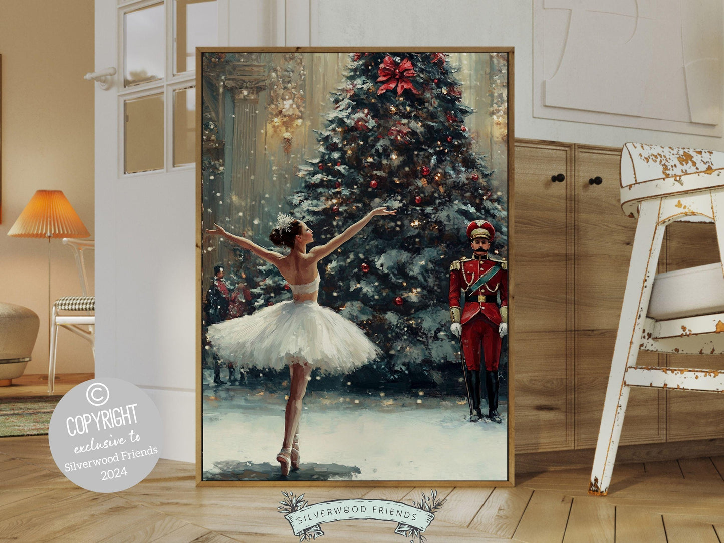 Ballerina Christmas Ballet Print, Christmas Printable Wall Art, Festive Christmas Holiday Hosting Decor, Girls Room Wall Decor Digital Print