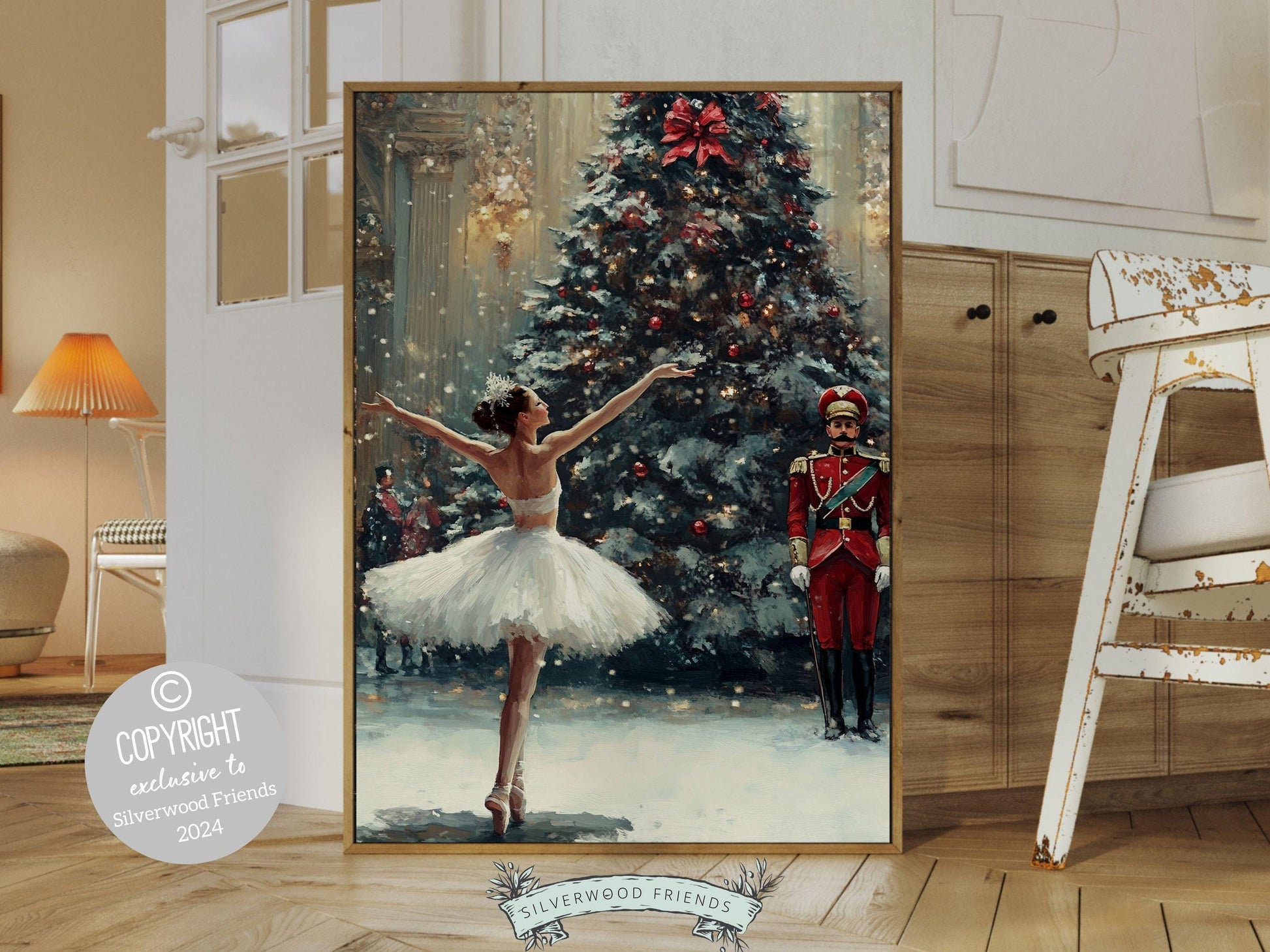 Ballerina Christmas Ballet Print, Christmas Printable Wall Art, Festive Christmas Holiday Hosting Decor, Girls Room Wall Decor Digital Print