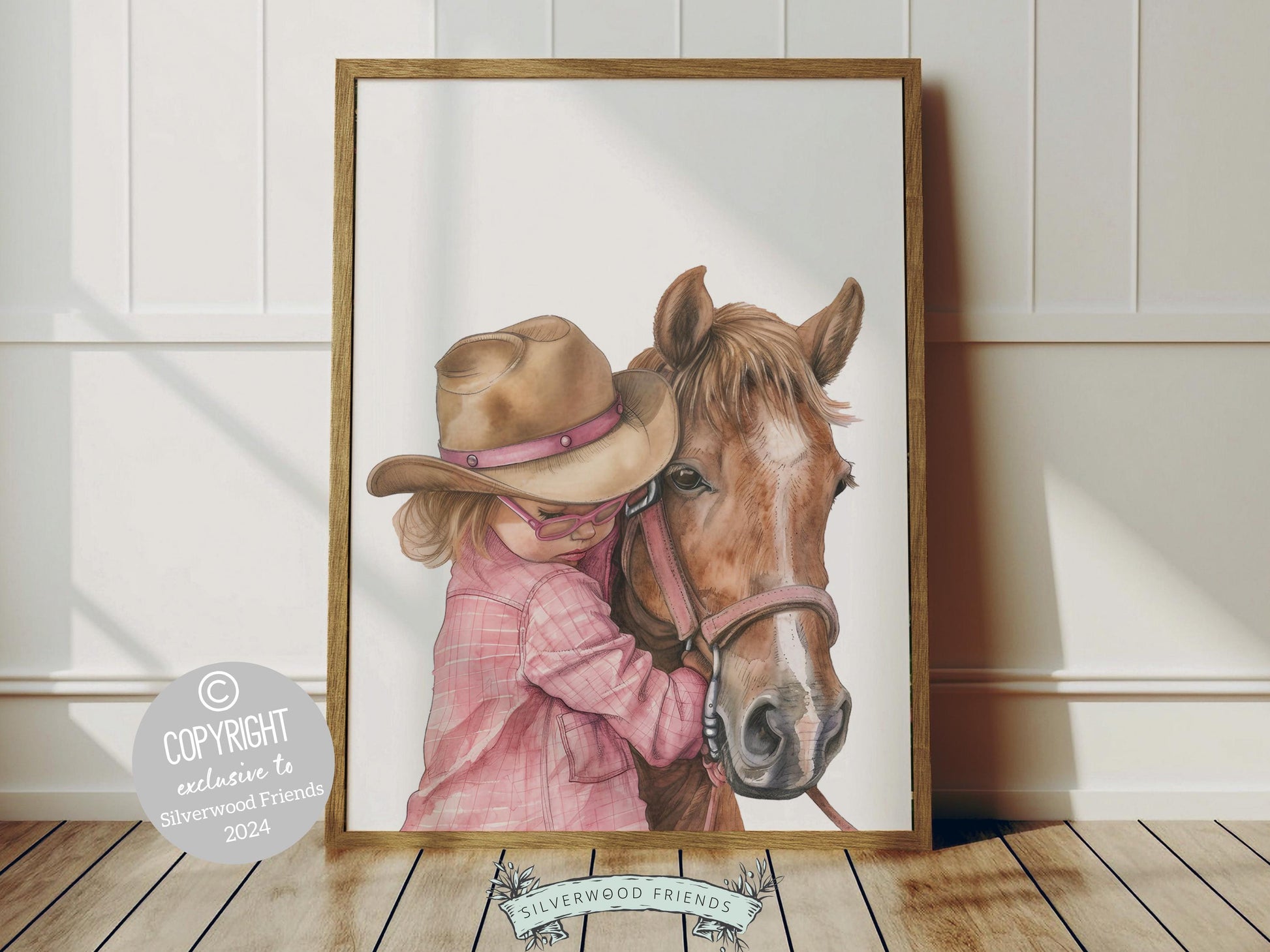 Immerse yourself in the timeless bond between cowgirl and horse with our enchanting watercolor print, depicting a cowgirl with her beloved horse.
