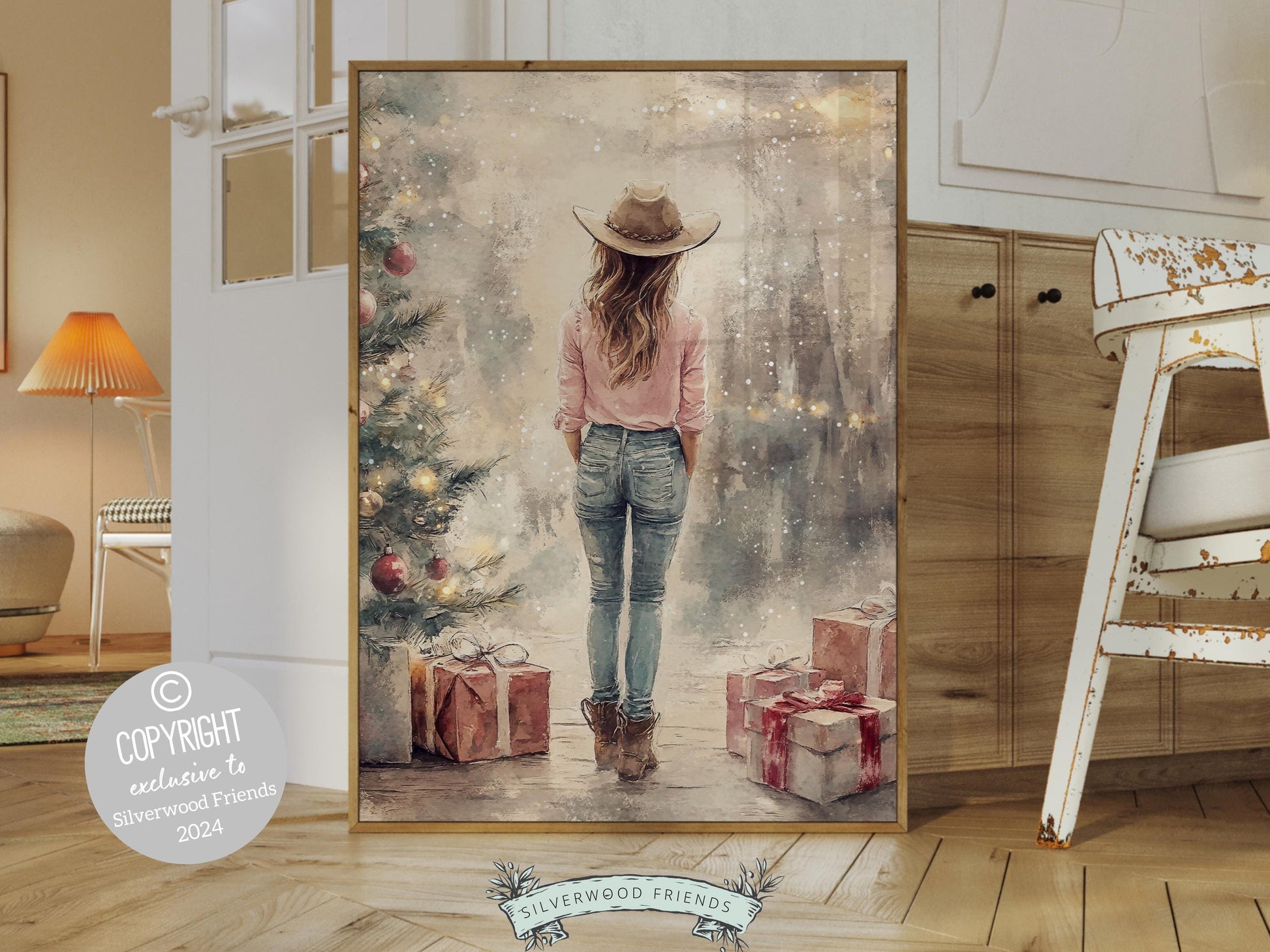 Cowgirl Christmas Print, Cowgirl Nursery Decor, Baby Girl Western Christmas Nursery Decor, Western Cowgirl Christmas Keepsake Digital Print