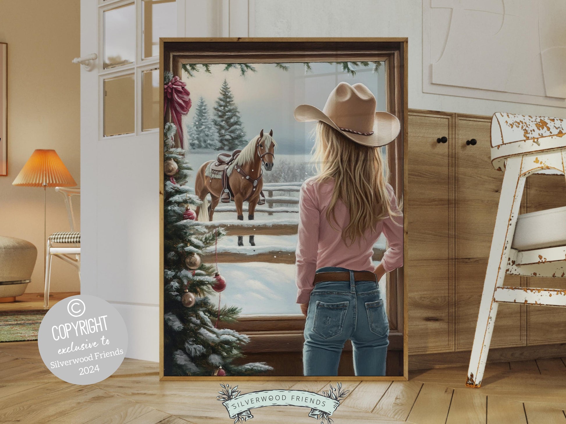 Cowgirl Horse Christmas Print, Cowgirl Nursery Decor, Baby Girl Western Horse Nursery Decor,Festive Western Christmas Keepsake Digital Print