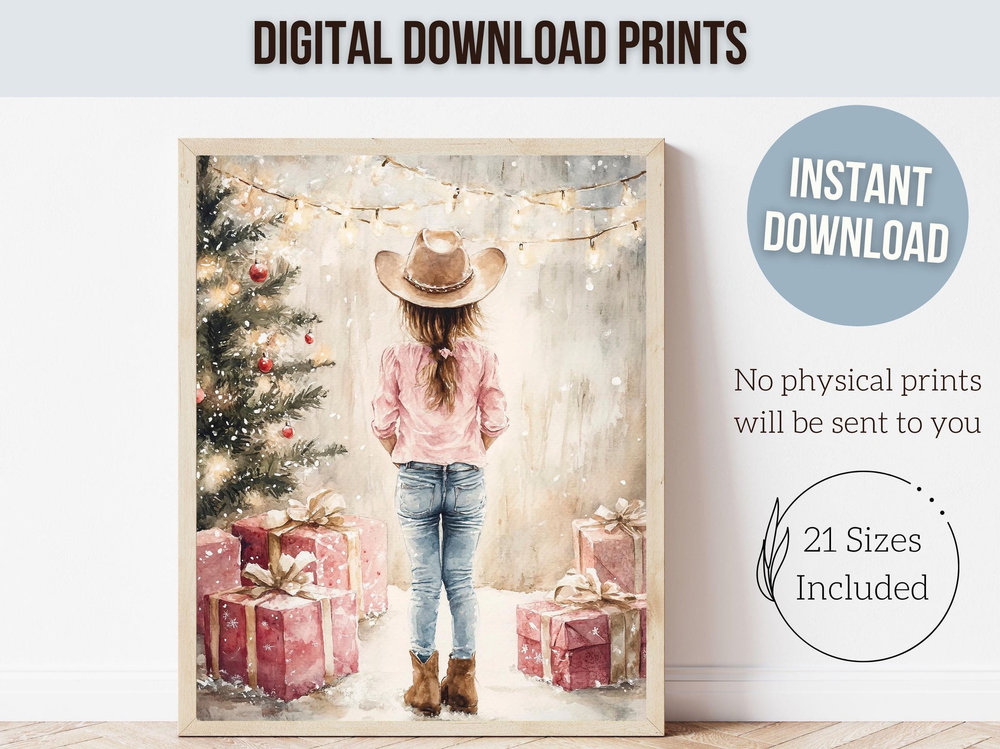 Cowgirl Christmas Print, Baby Girl Western Cowgirl Christmas Nursery Decor, Toddler Girls Room Christmas Printable Wall Decor Digital Print