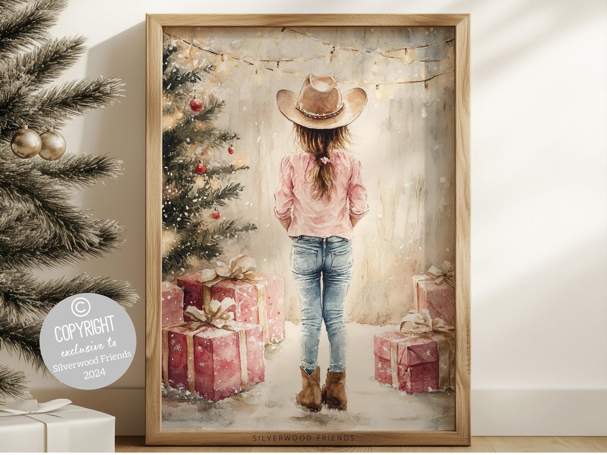 Cowgirl Christmas Print, Baby Girl Western Cowgirl Christmas Nursery Decor, Toddler Girls Room Christmas Printable Wall Decor Digital Print