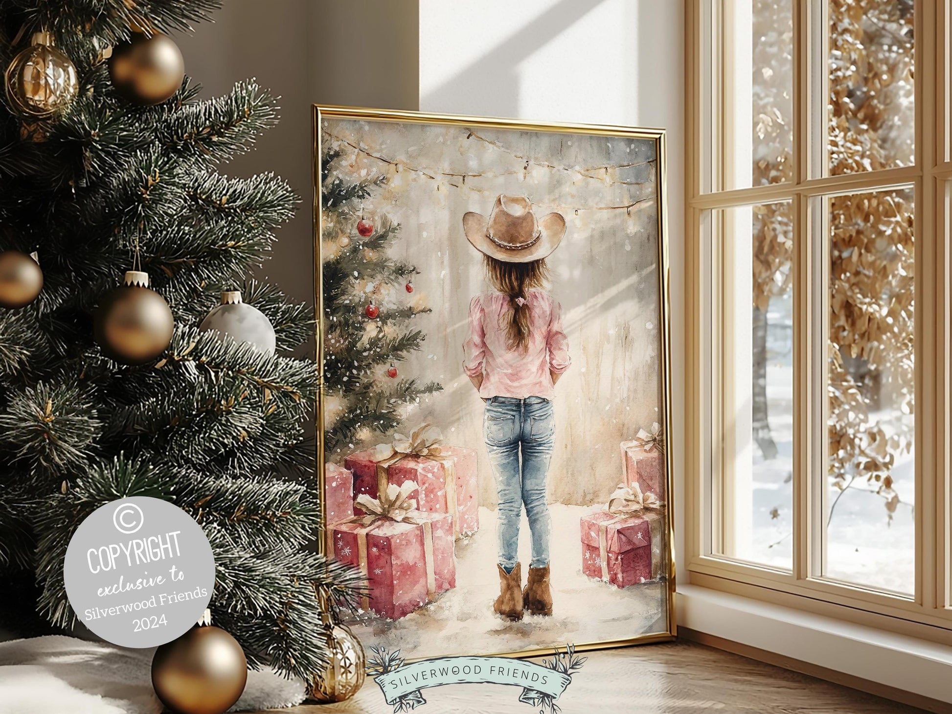 Cowgirl Christmas Print, Baby Girl Western Cowgirl Christmas Nursery Decor, Toddler Girls Room Christmas Printable Wall Decor Digital Print