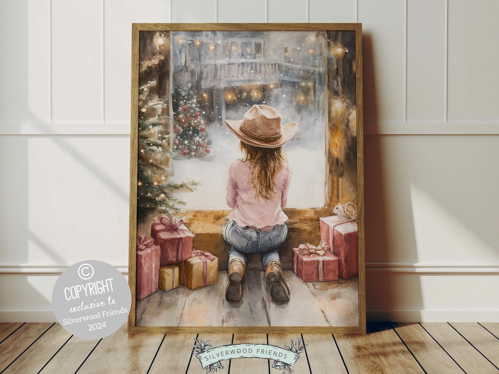Cowgirl Christmas Print, Girl's Western Christmas Bedroom Decor, Festive Christmas Holiday Decor, Kids Christmas Keepsake Gift Digital Print