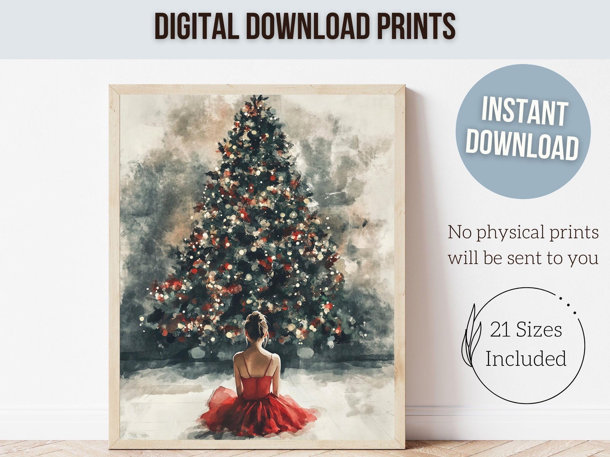 Ballerina Christmas Tree Print, Red Ballerina Christmas Printable Wall Art, Girls Ballet Dancing Gift, Festive Christmas Decor Digital Print