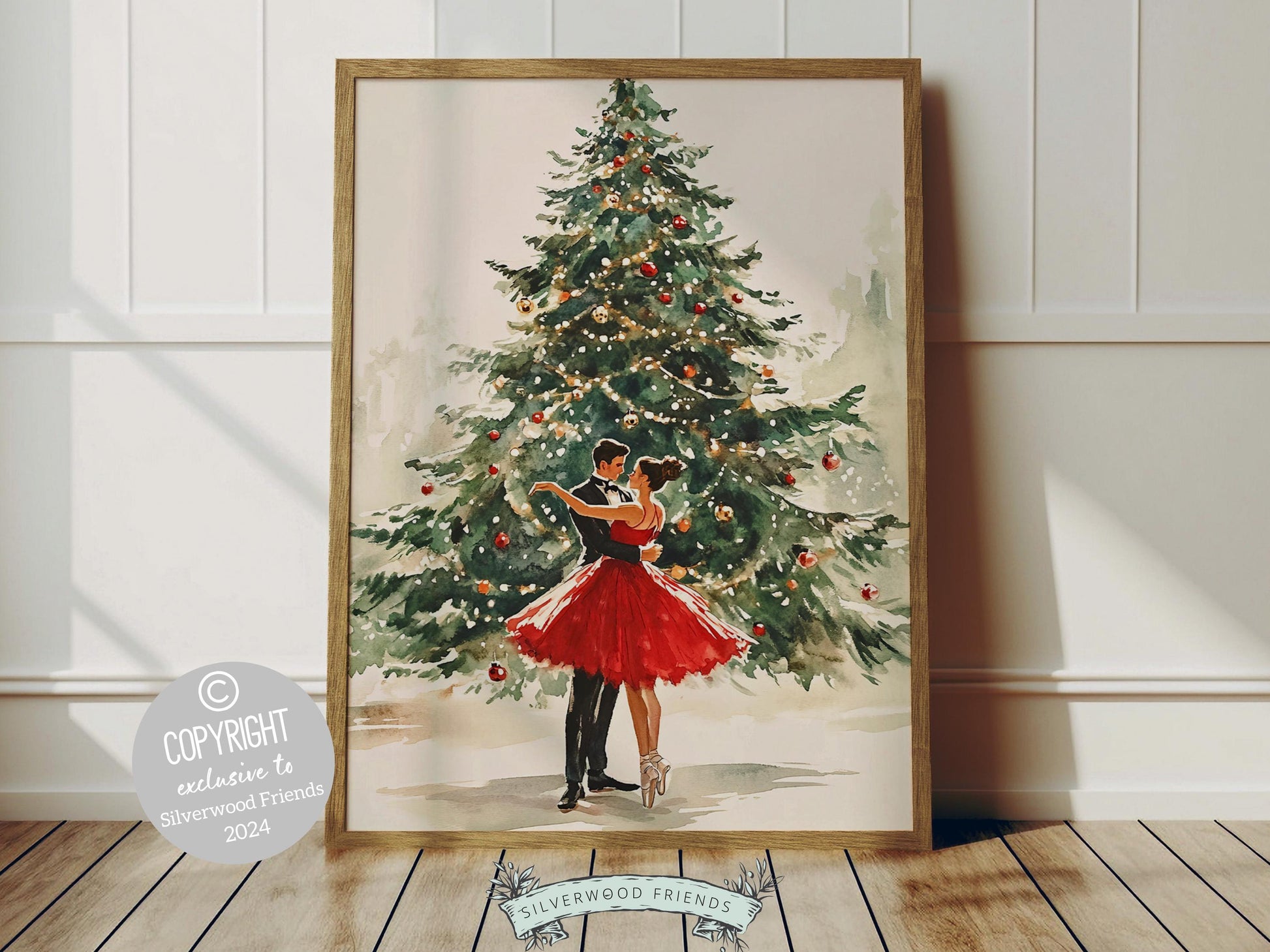 Romantic Ballet Christmas Print, Ballerina Christmas Printable Wall Art, Girlfriend Xmas Gift, Festive Christmas Holiday Decor Digital Print