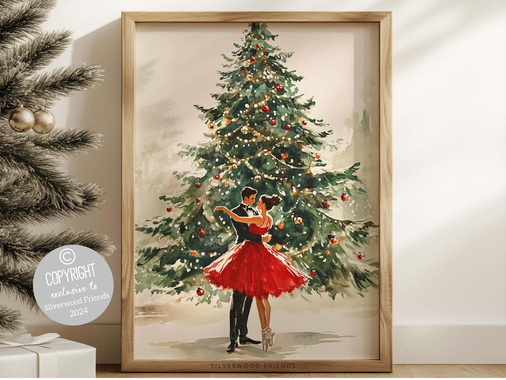 Romantic Ballet Christmas Print, Ballerina Christmas Printable Wall Art, Girlfriend Xmas Gift, Festive Christmas Holiday Decor Digital Print