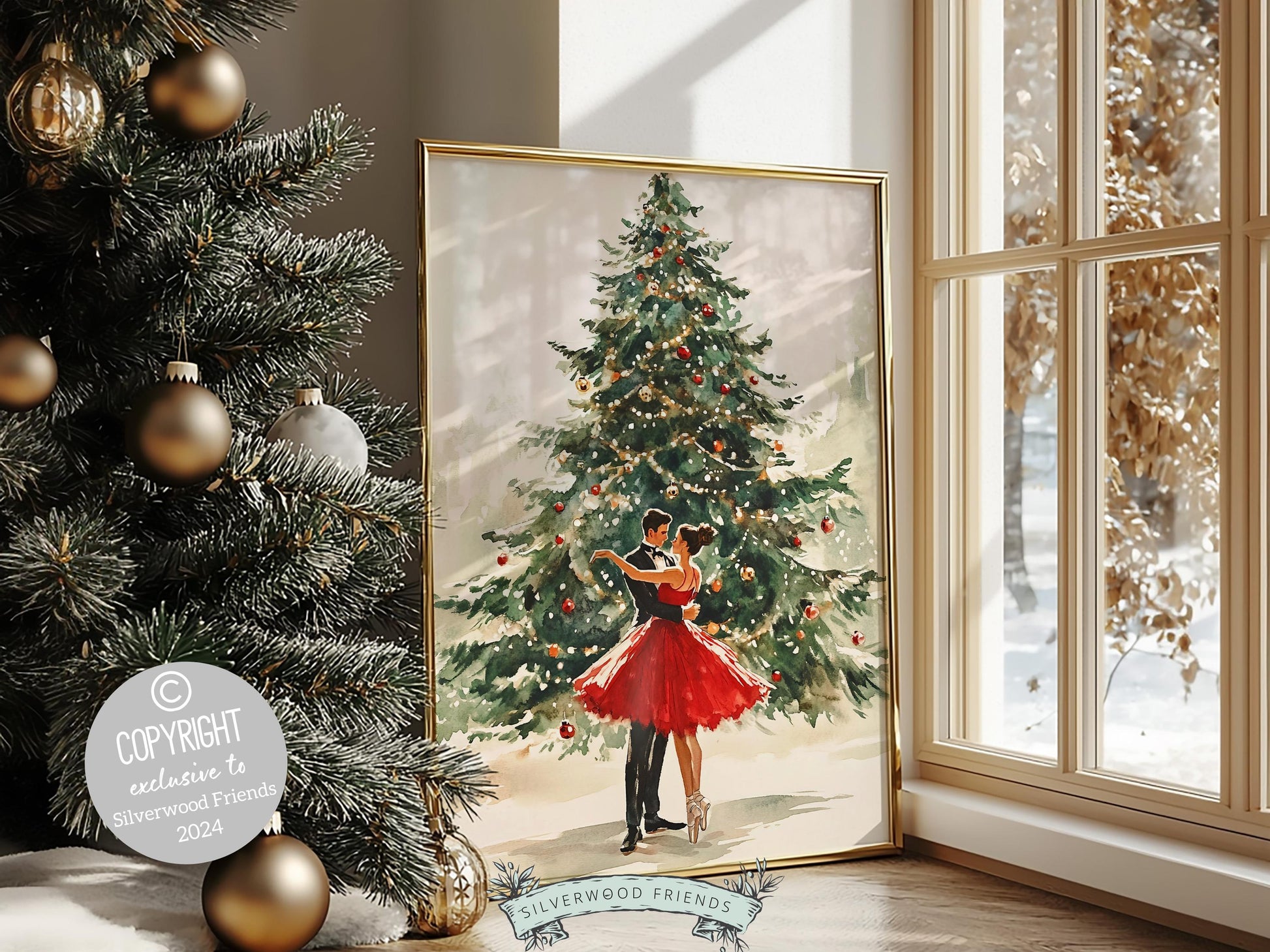 Romantic Ballet Christmas Print, Ballerina Christmas Printable Wall Art, Girlfriend Xmas Gift, Festive Christmas Holiday Decor Digital Print