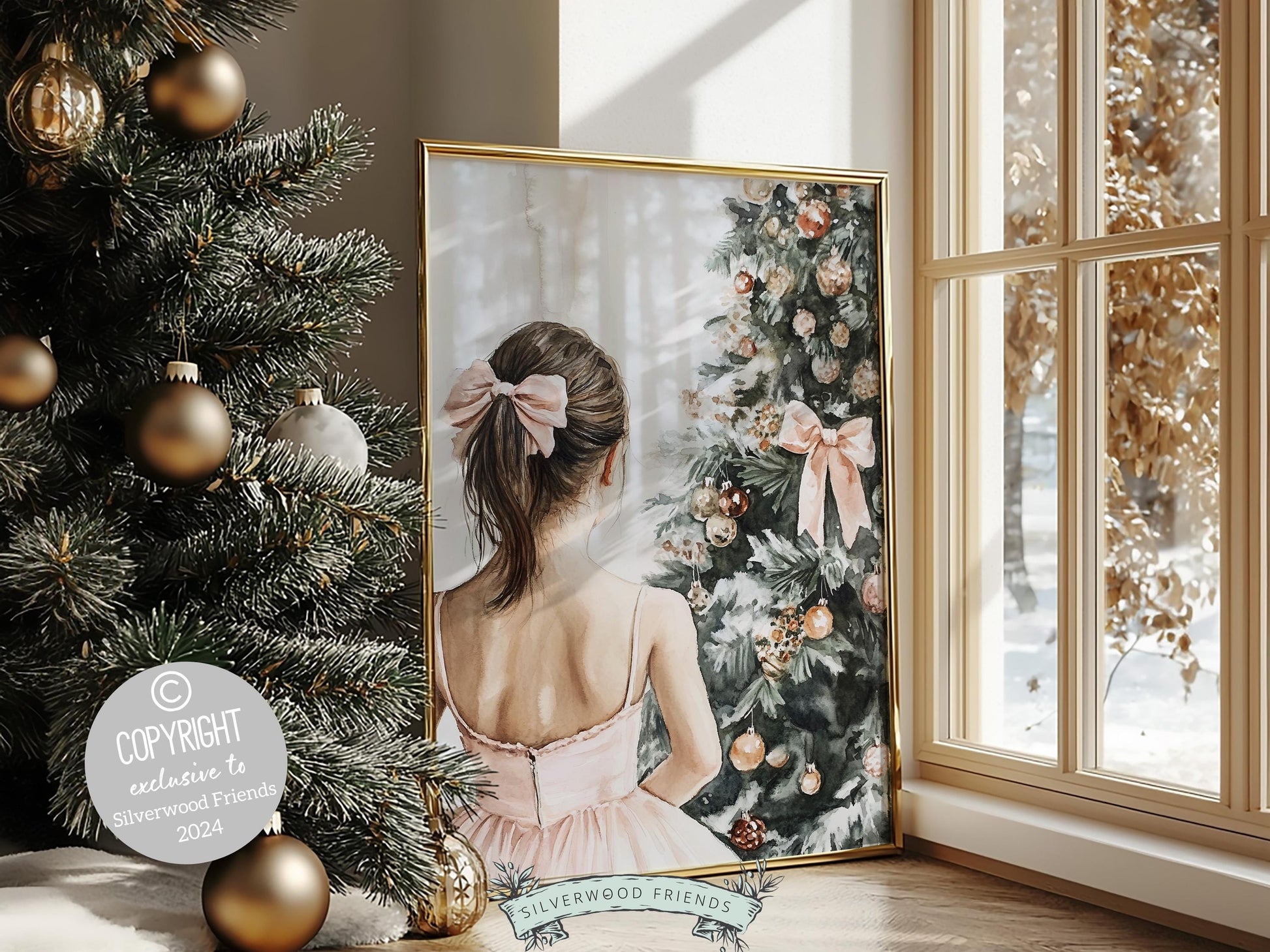 Baby Girls Ballet Nursery Print, Ballerina Nursery Decor, Kids Christmas Printable Wall Art, Girls Pink Princess Wall Decor Digital Print