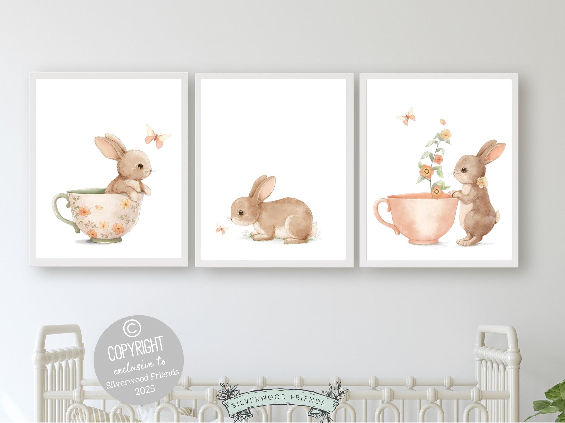 Bunny Nursery Prints, Floral Bunny Nursery Wall Art, Wildflower Nursery Decor, Girl Nursery Prints, Bunny Wildflower Nursery Digital Print
