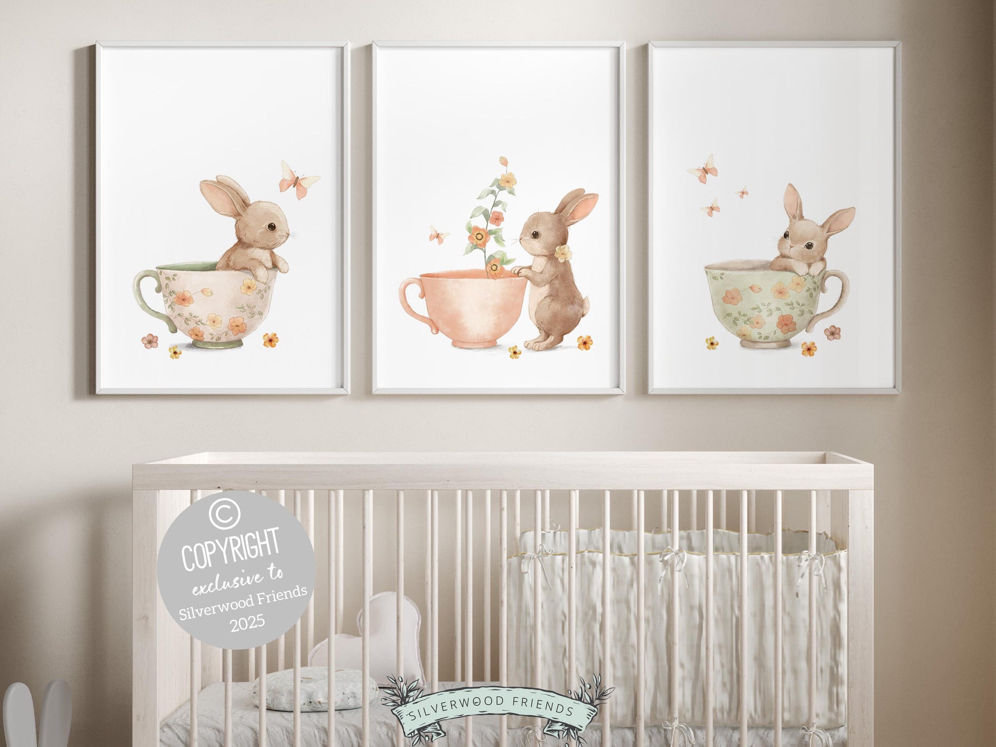 Bunny Nursery Prints, Floral Bunny Nursery Wall Art, Wildflower Nursery Decor, Girl Nursery Prints, Bunny Wildflower Nursery Digital Print