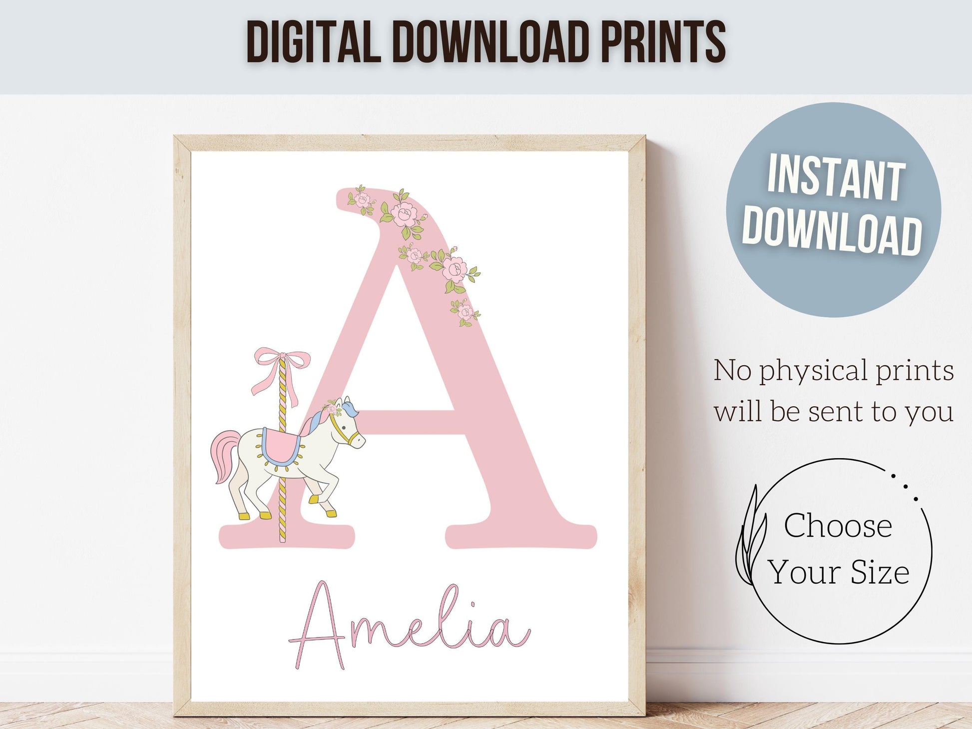 Pink Carousel Nursery Prints, Nursery Wall Art, Baby Girl Whimsical Princess Nursery Decor,Toddler Girl Pastel Room Wall Decor Digital Print