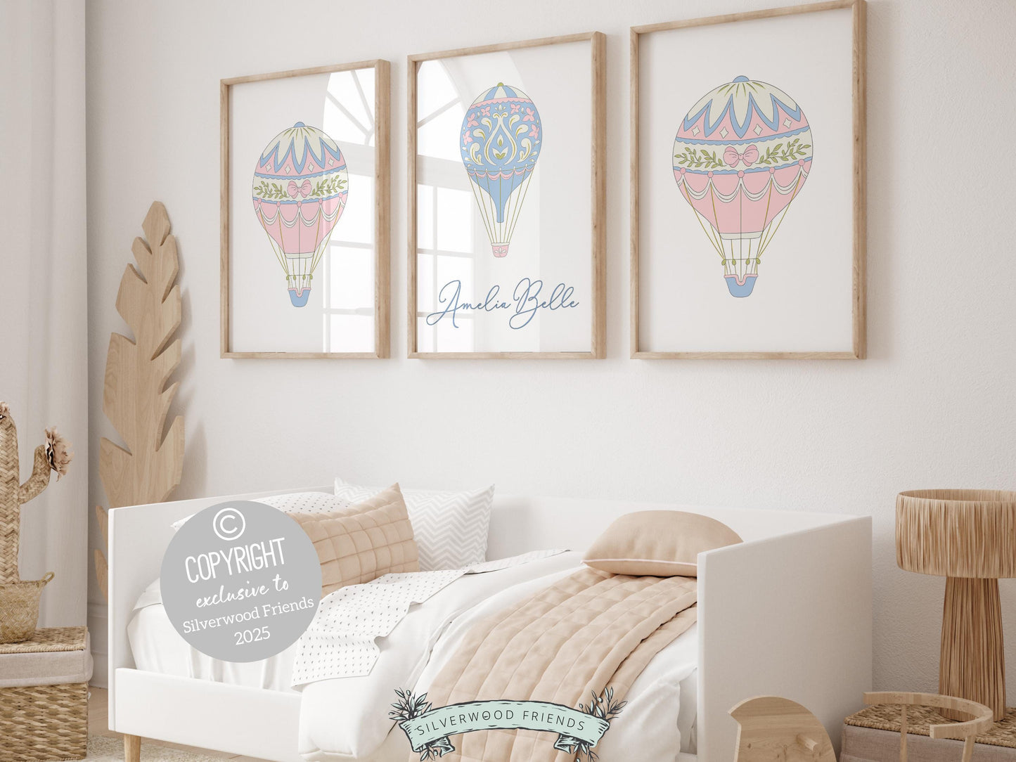 Pink Hot Air Balloon Nursery Prints, Nursery Wall Art, Baby Girl Whimsical Nursery Decor, Toddler Girl Pastel Room Wall Decor Digital Print