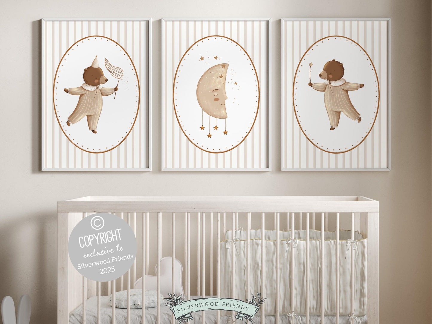 Baby Bear Nursery Prints, Baby Boy Beige Brown Woodland Bear Nursery Decor, Teddy Bear Nursery Wall Art Unisex Neutral Nursery Digital Print