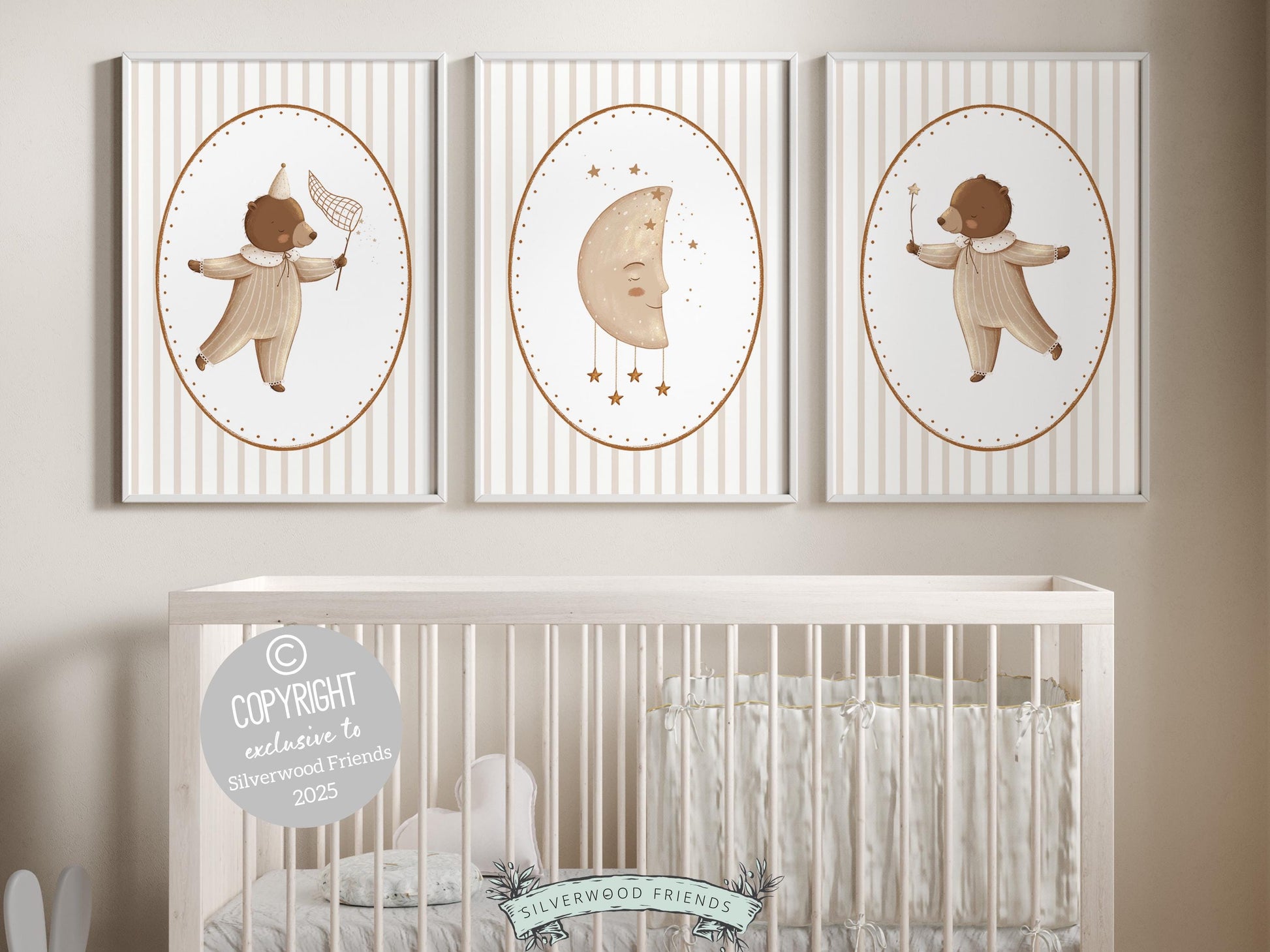 Baby Bear Nursery Prints, Baby Boy Beige Brown Woodland Bear Nursery Decor, Teddy Bear Nursery Wall Art Unisex Neutral Nursery Digital Print