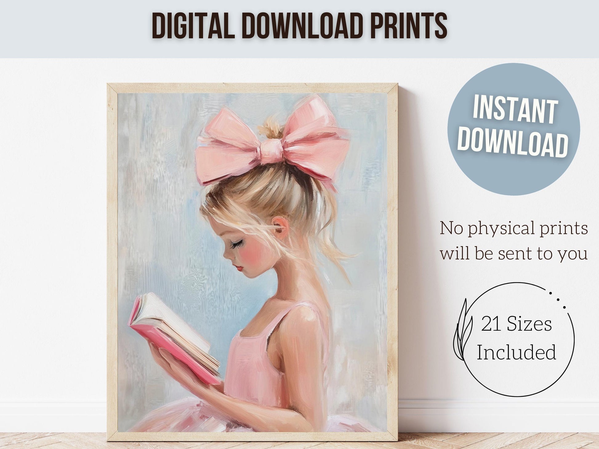 Blonde Girl Reading Poster Print, Pastel Book Nook Library Wall Art Print, Pink Girly Bookish Library Decor Apartment Wall Art Digital Print
