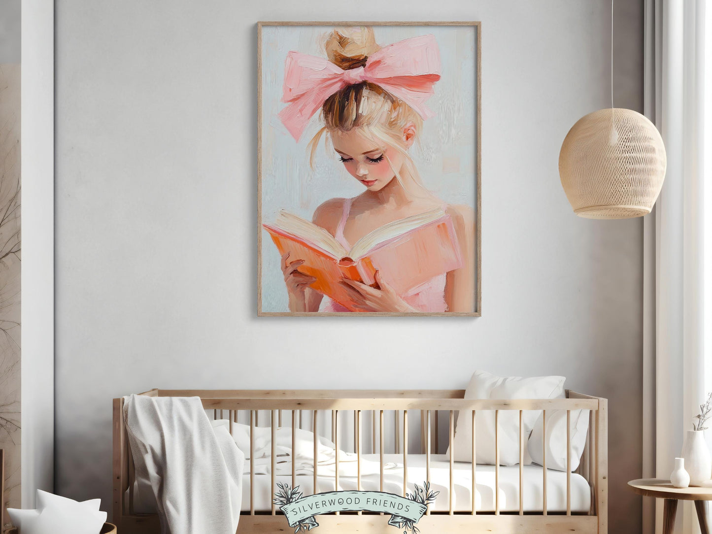 Blonde Girl Reading Poster Print, Pastel Book Nook Library Wall Art Print, Pink Girly Bookish Library Decor Apartment Wall Art Digital Print