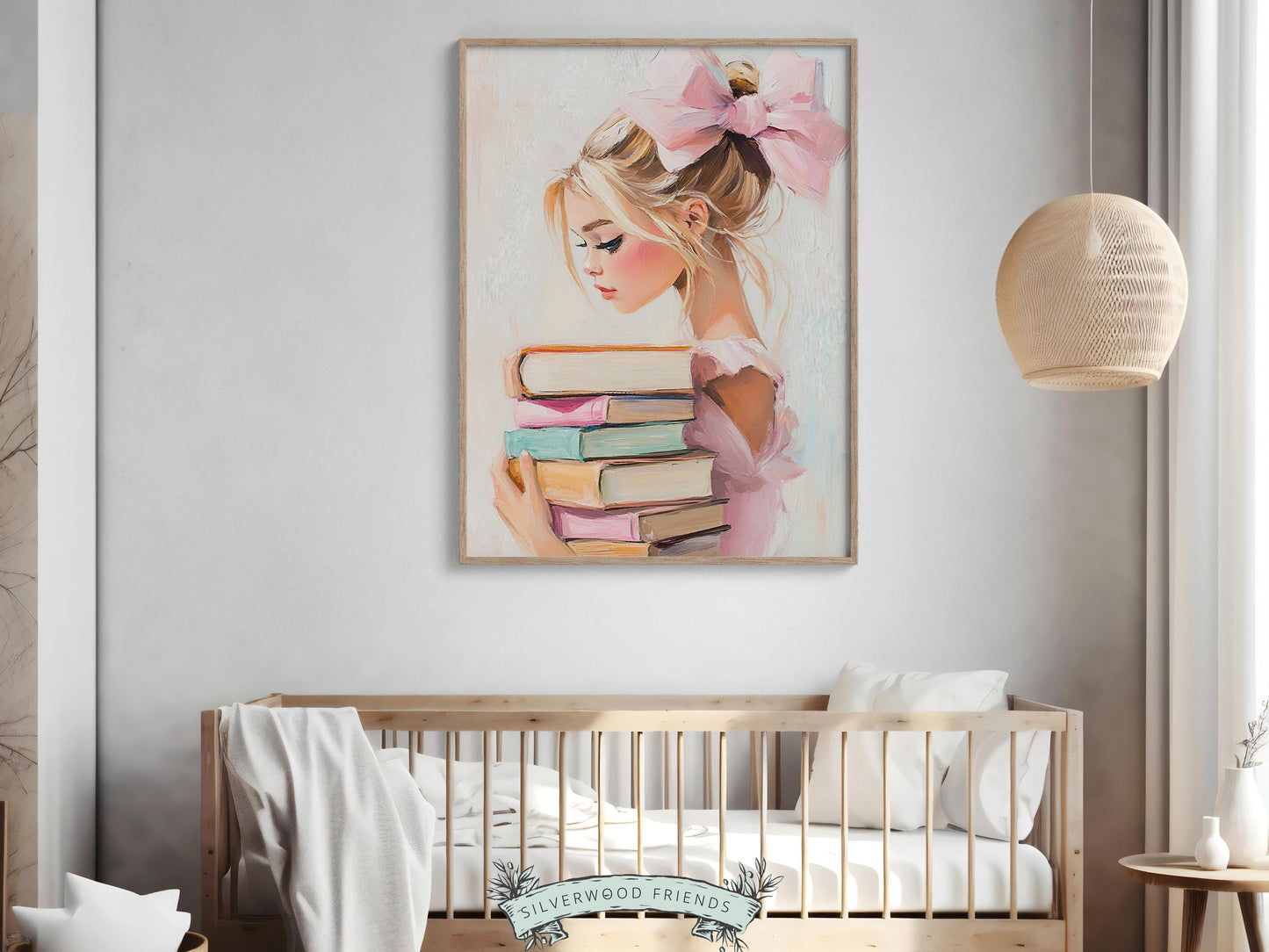 Blonde Girl Reading Poster Print, Pastel Book Nook Library Wall Art Print, Pink Girly Bookish Library Decor Apartment Wall Art Digital Print