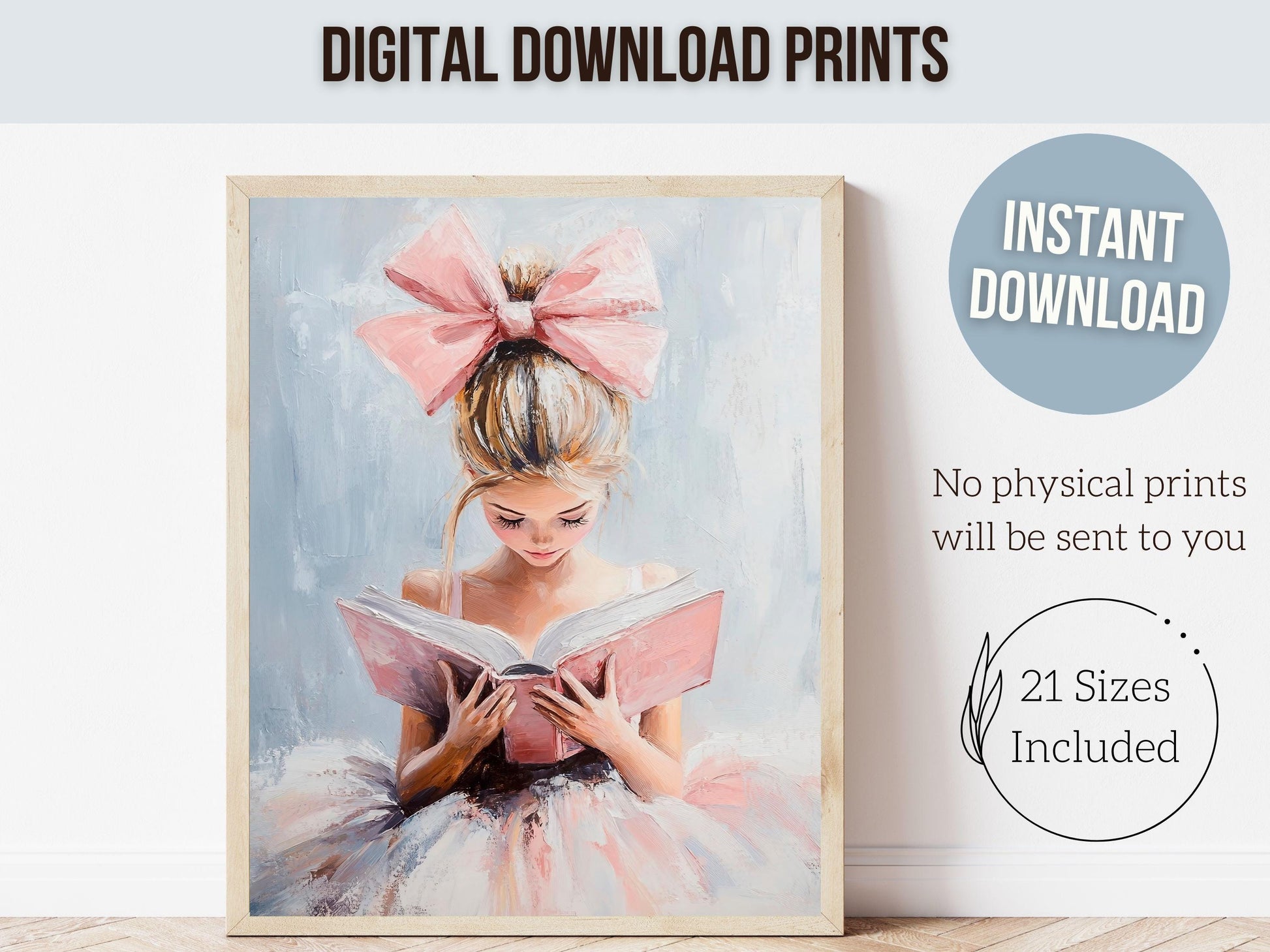 Blonde Girl Reading Poster Print, Pastel Book Nook Library Wall Art Print, Pink Girly Bookish Library Decor, Reading Nursery Digital Print