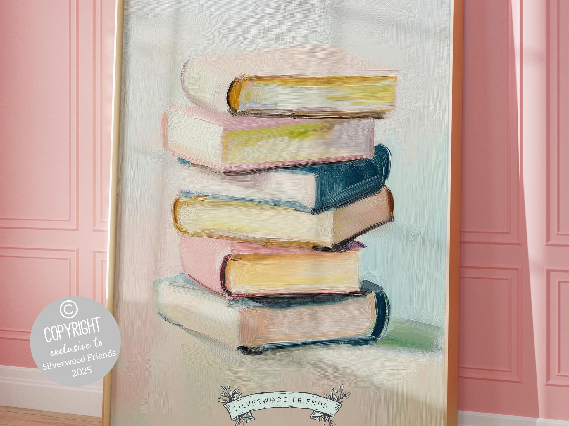 Pastel Pink Book Poster Print, Pastel Book Nook Library Wall Art Print, Pink Girly Bookish Library Decor Apartment Wall Art Digital Print