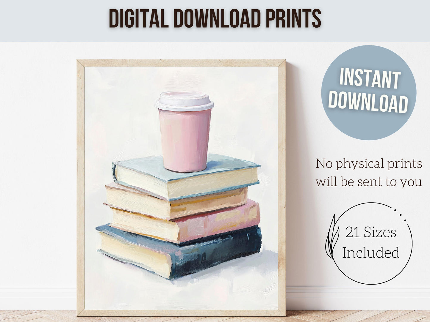 Pastel Coffee Book Poster, Coffee Bar Sign, Pastel Book Nook Library Wall Art Print, Pink Girly Dorm Room Bookish Wall Decor Digital Print