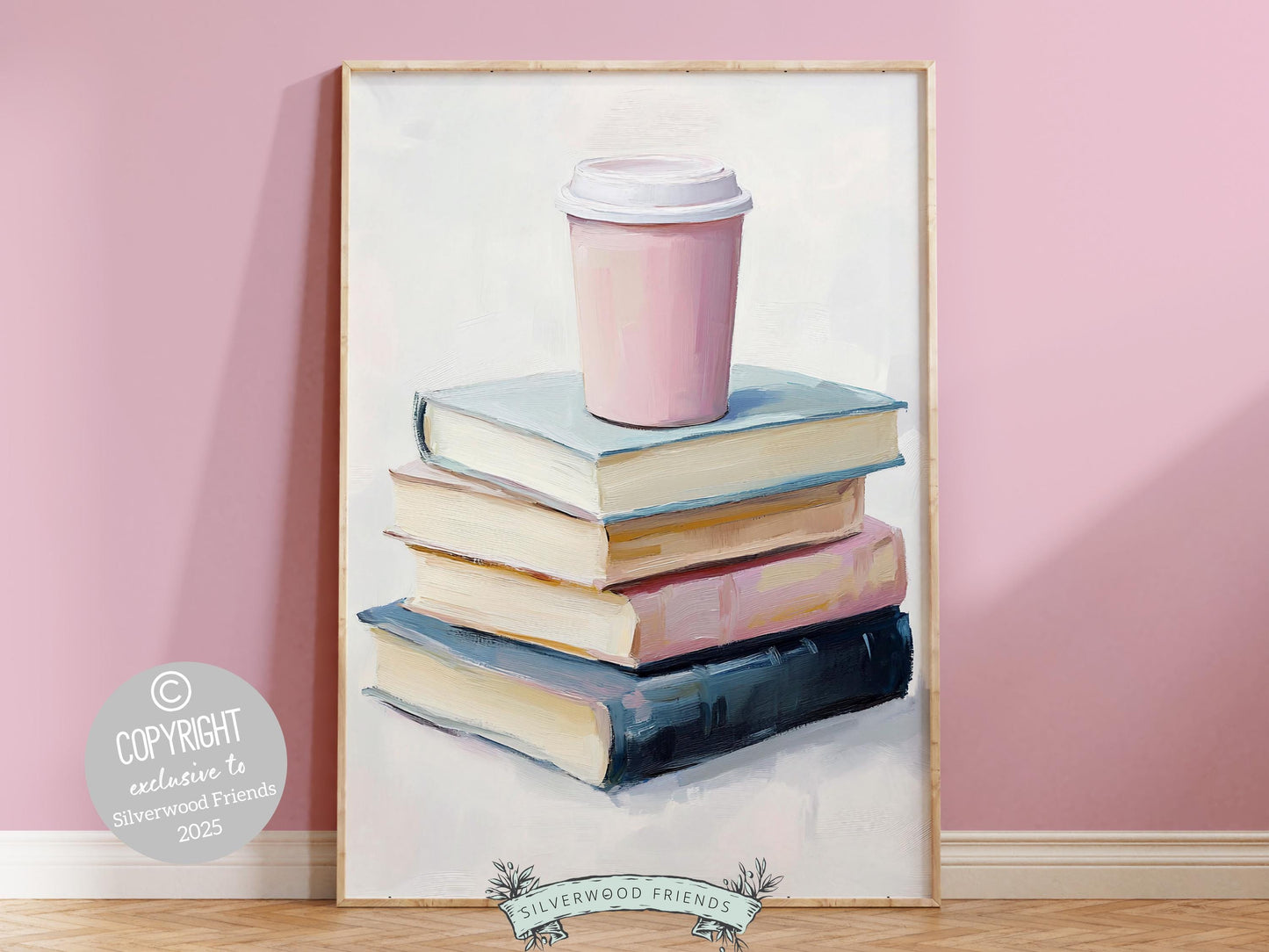 Pastel Coffee Book Poster, Coffee Bar Sign, Pastel Book Nook Library Wall Art Print, Pink Girly Dorm Room Bookish Wall Decor Digital Print