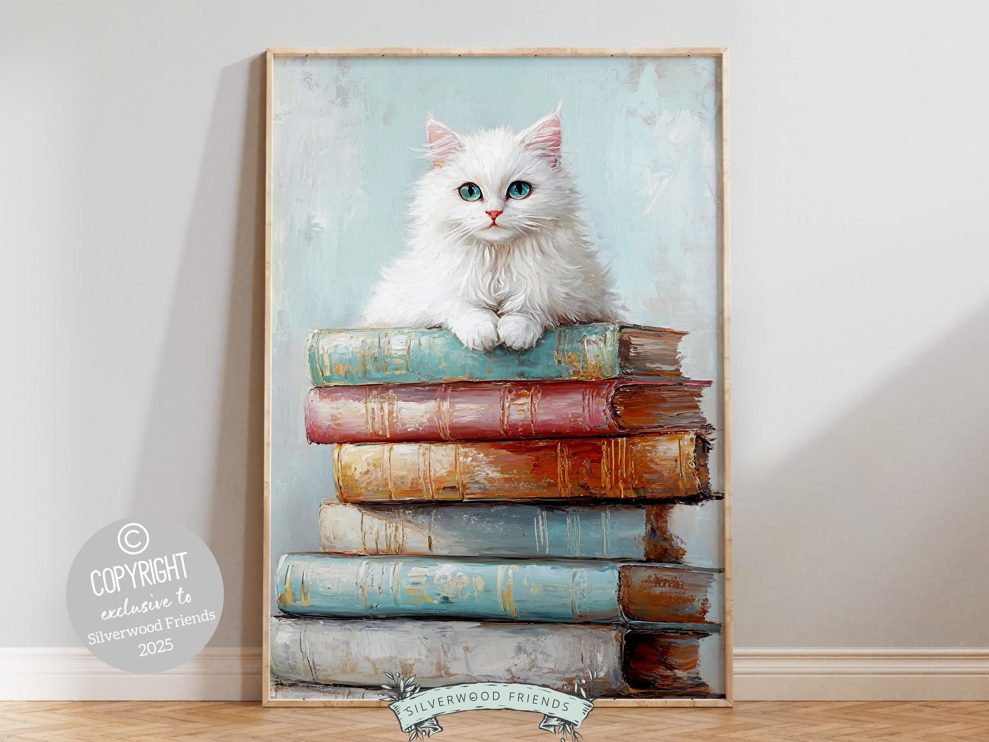 Pastel Cat Book Poster, Cat Painting Print, Pastel Book Nook Library Wall Art Print, Pink Girly Dorm Room Bookish Wall Decor Digital Print