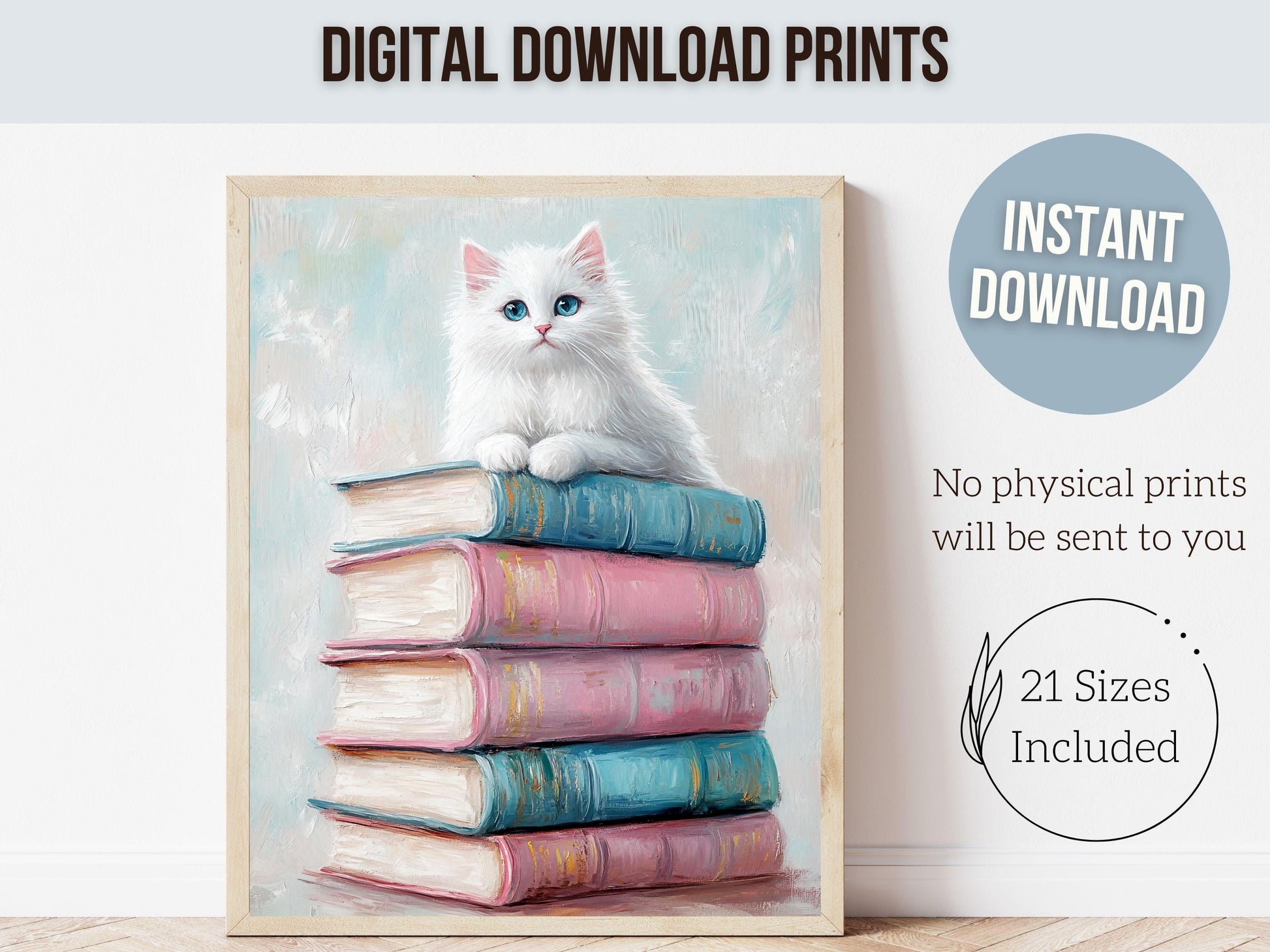 Pastel Cat Book Poster, Cat Painting Print, Pastel Book Nook Library Wall Art Print, Pink Girly Dorm Room Bookish Wall Decor Digital Print