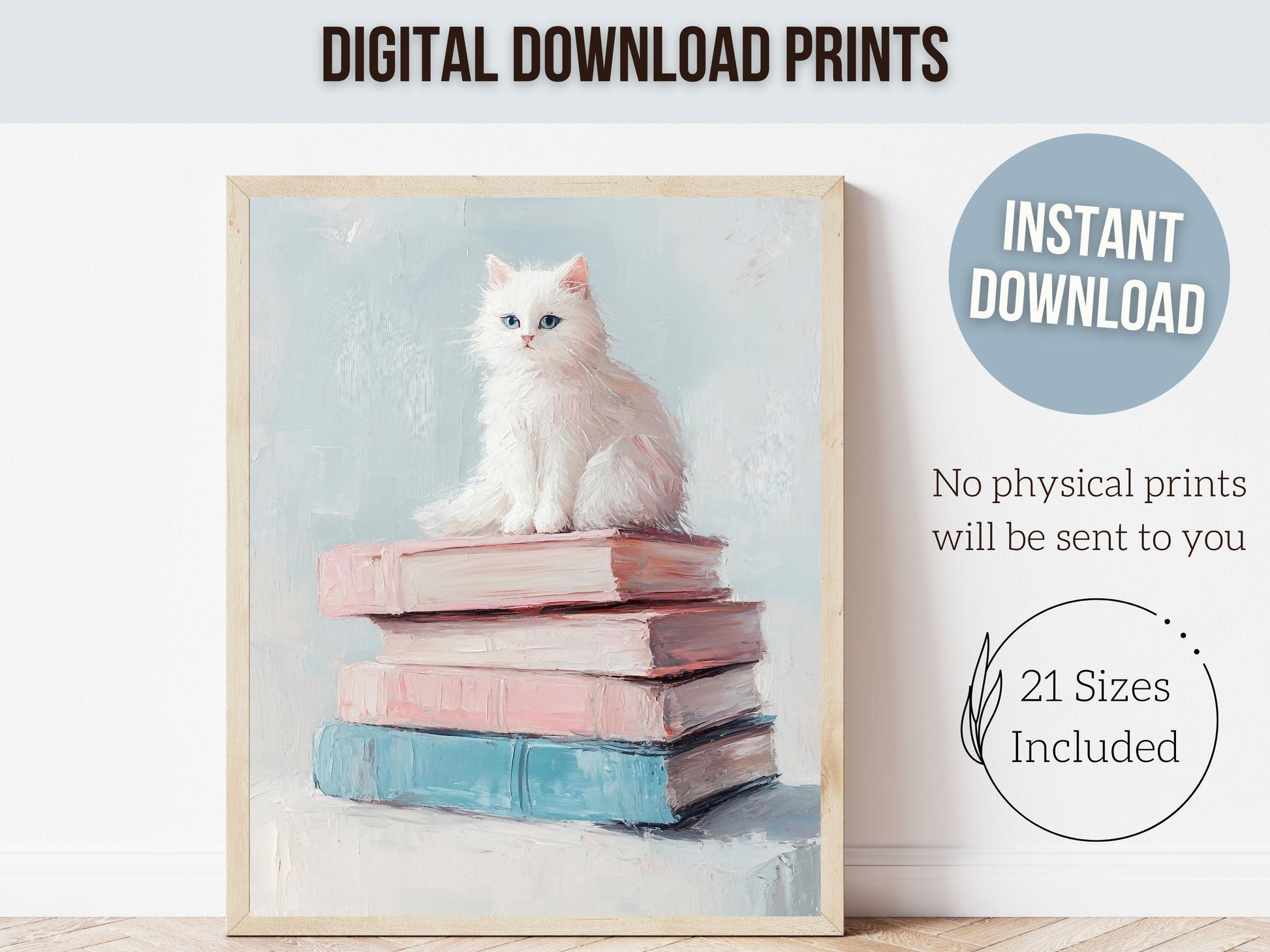 Pastel Cat Book Poster, Cat Painting Print, Pastel Book Nook Library Wall Art Print, Pink Girly Dorm Room Bookish Cat Decor Digital Print