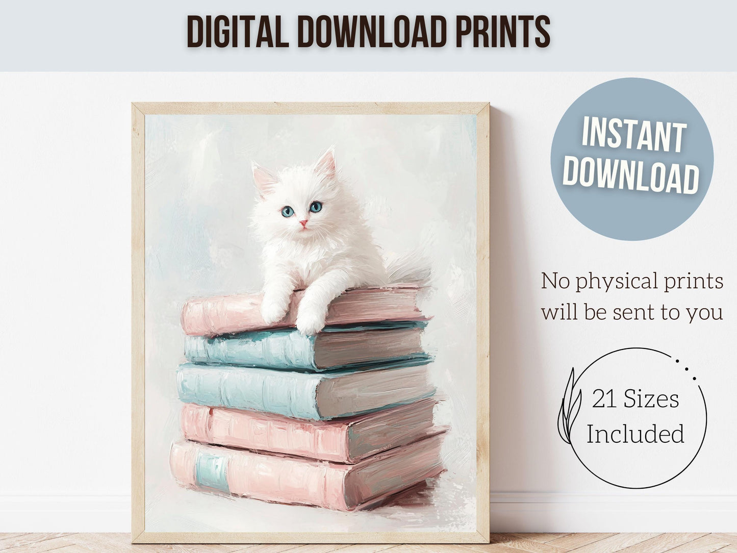 Cat Book Reading Poster, Cat Painting Print, Pastel Book Nook Library Wall Art, Pastel Pink Girly Dorm Room Bookish Cat Decor Digital Print