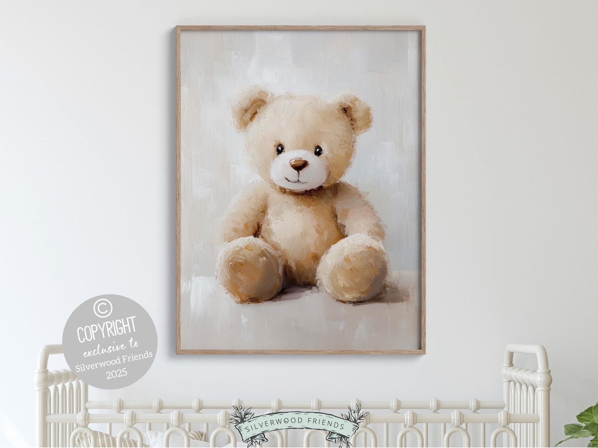 Teddy Bear Nursery Print, Beige Brown Teddy Bear Nursery Decor, Neutral Teddy Bear Nursery Wall Art, Watercolor Vintage Bear Digital Print