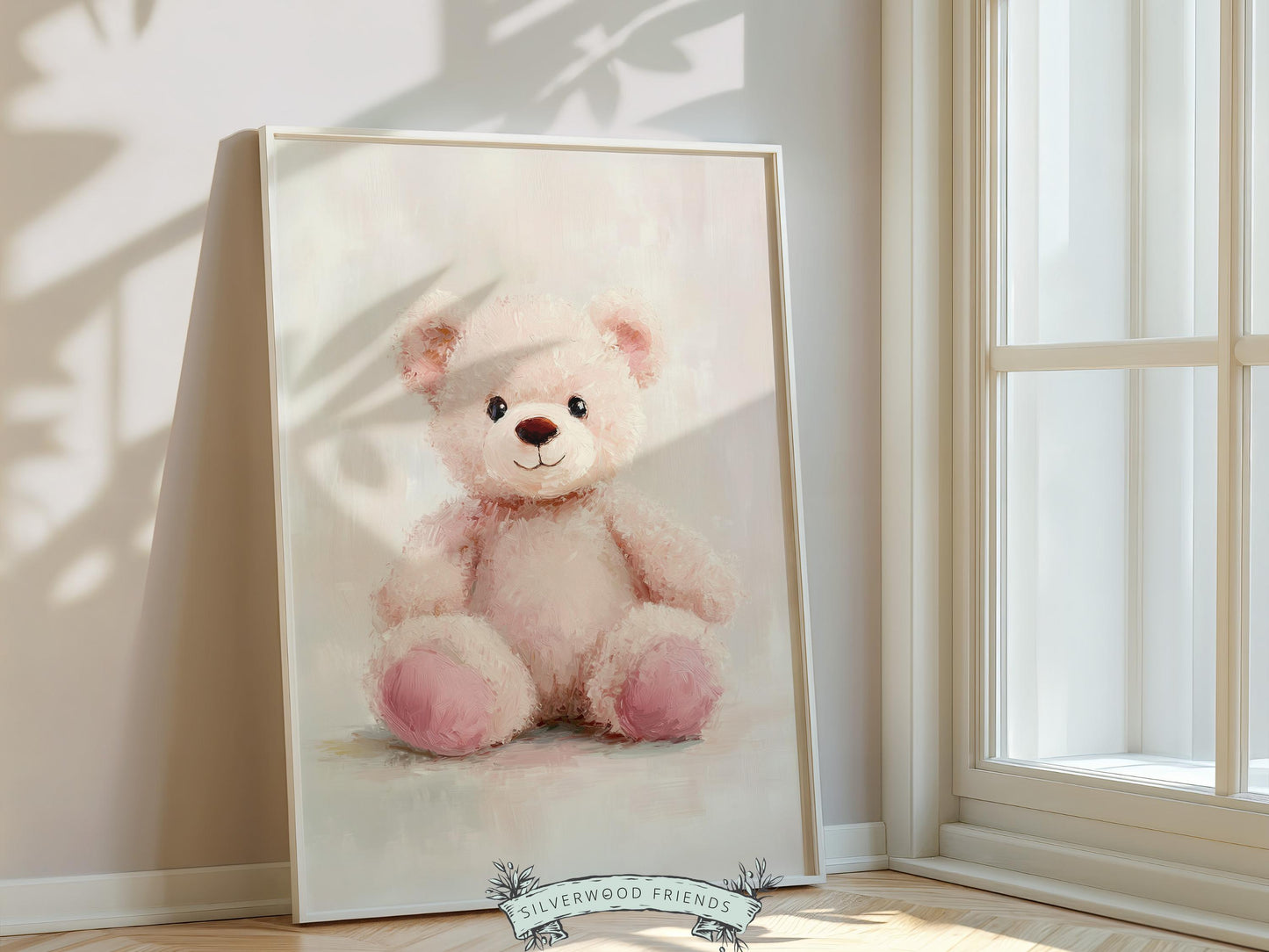 Teddy Bear Nursery Print, Baby Girl Pink Teddy Bear Nursery Decor, Neutral Teddy Bear Nursery Wall Art Watercolor Vintage Bear Digital Print