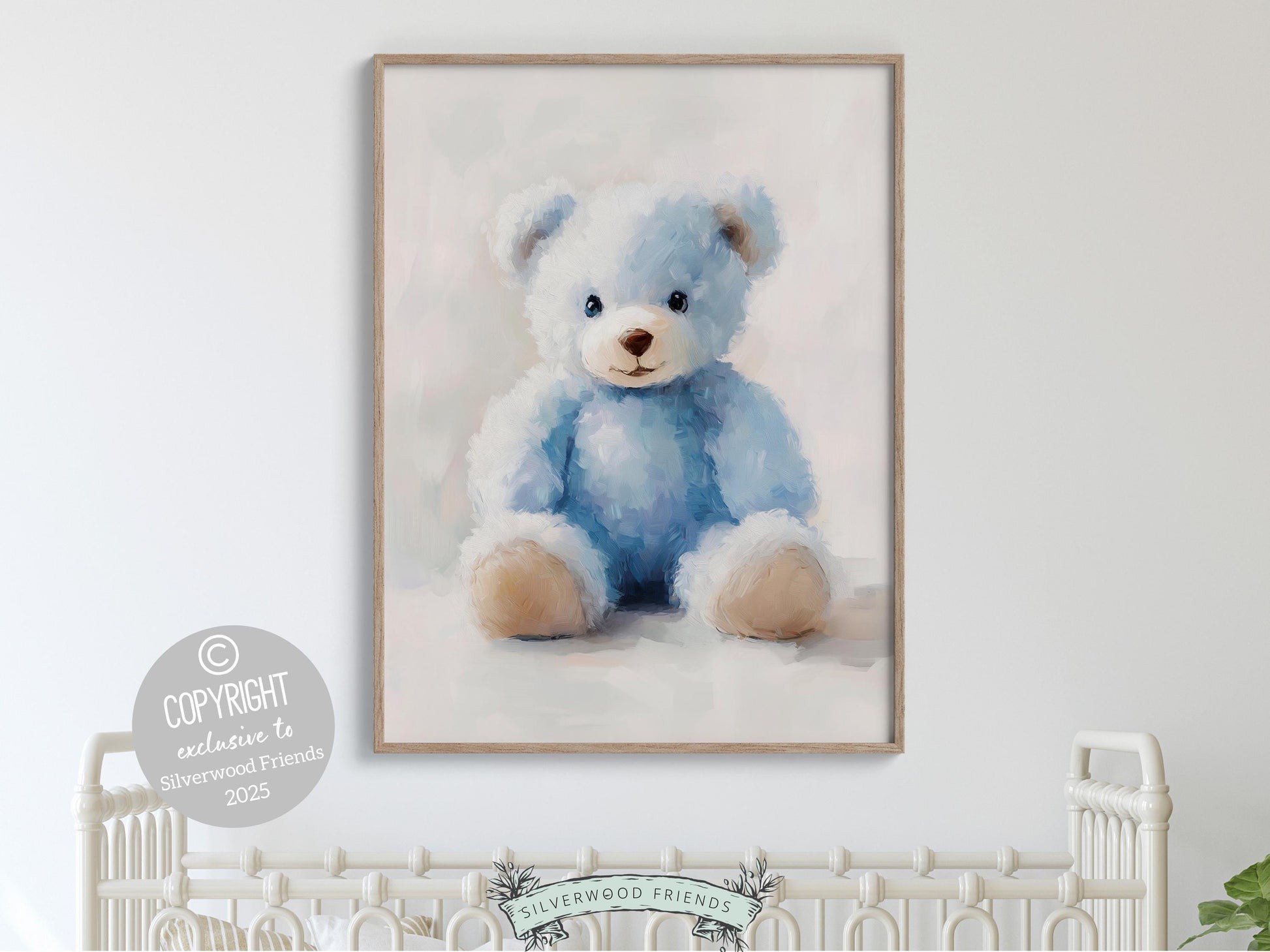 Teddy Bear Nursery Print, Baby Boy Blue Teddy Bear Nursery Decor, Boy's Teddy Bear Nursery Wall Art Watercolor Vintage Bear Digital Print