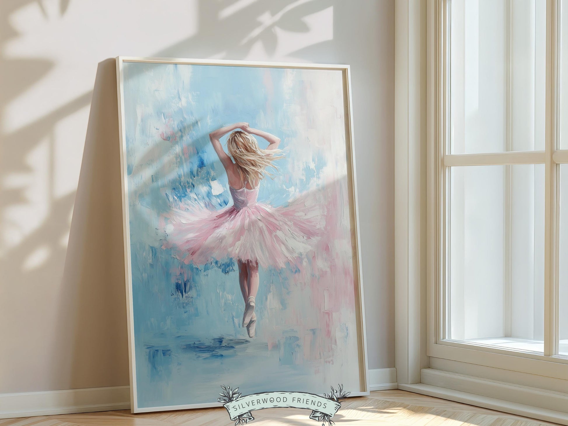 Pink Ballet Dancer Print, Pastel Ballerina Wall Decor, Baby Girl Nursery Wall Art,Trendy Pink Blue Ballet Dorm Room Wall Decor Digital Print