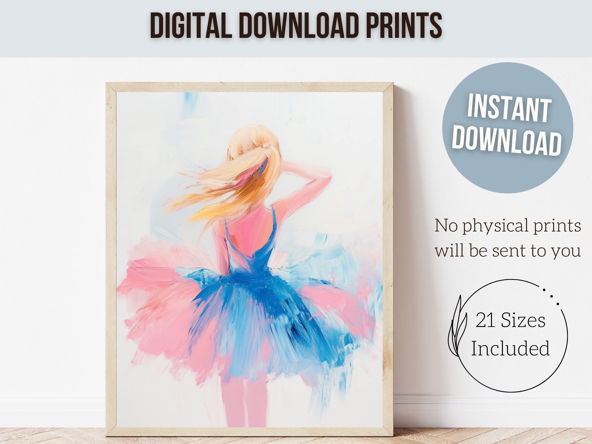 Pastel Ballet Dancer Print, Pink Baby Girl Ballerina Nursery Wall Art, Trendy Pink Blue Ballet Dorm Room Ballerina Wall Decor Digital Print