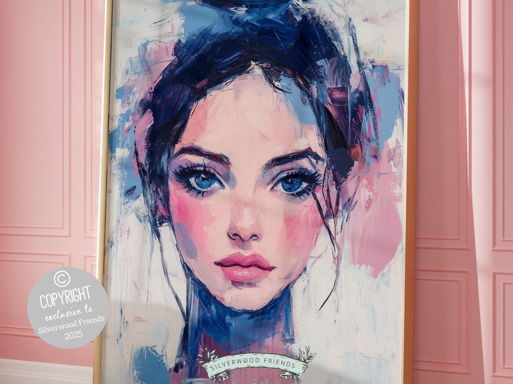 Girl's Colorful Modern Pop Art Print, Trendy Pink Dorm Room Wall Art, Maximalist Artwork, Modern Pink Blue Aesthetic Wall Art Digital Print