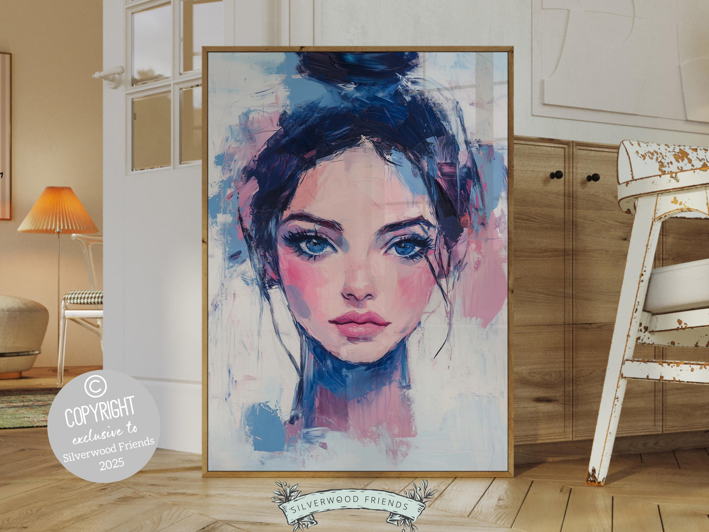 Girl's Colorful Modern Pop Art Print, Trendy Pink Dorm Room Wall Art, Maximalist Artwork, Modern Pink Blue Aesthetic Wall Art Digital Print