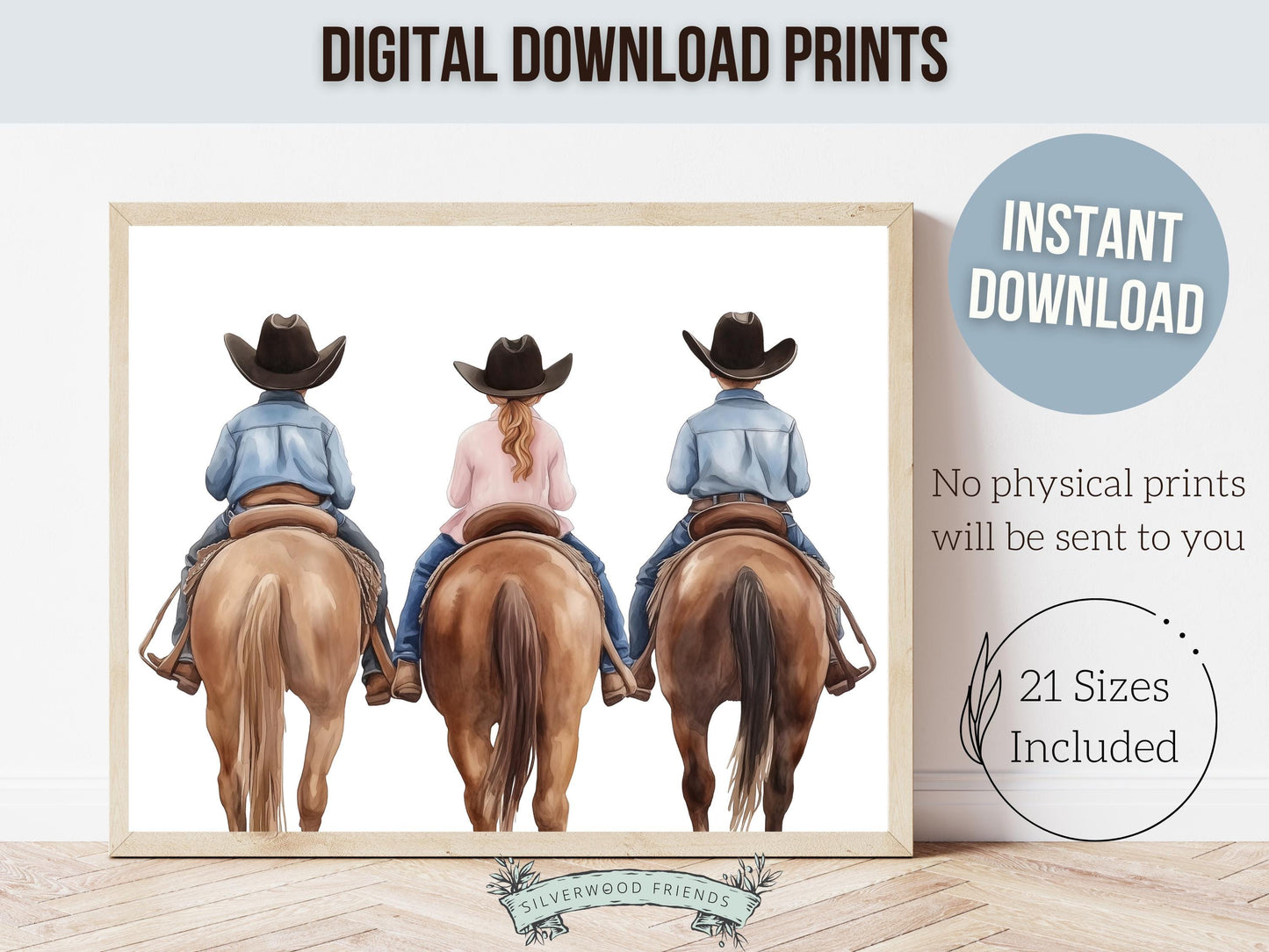 Cowboy Cowgirl Nursery Print, Kids Western Nursery Decor, Kids Room Farmhouse Country Wall Decor,Horse Riding Nursery Wall Art Digital Print