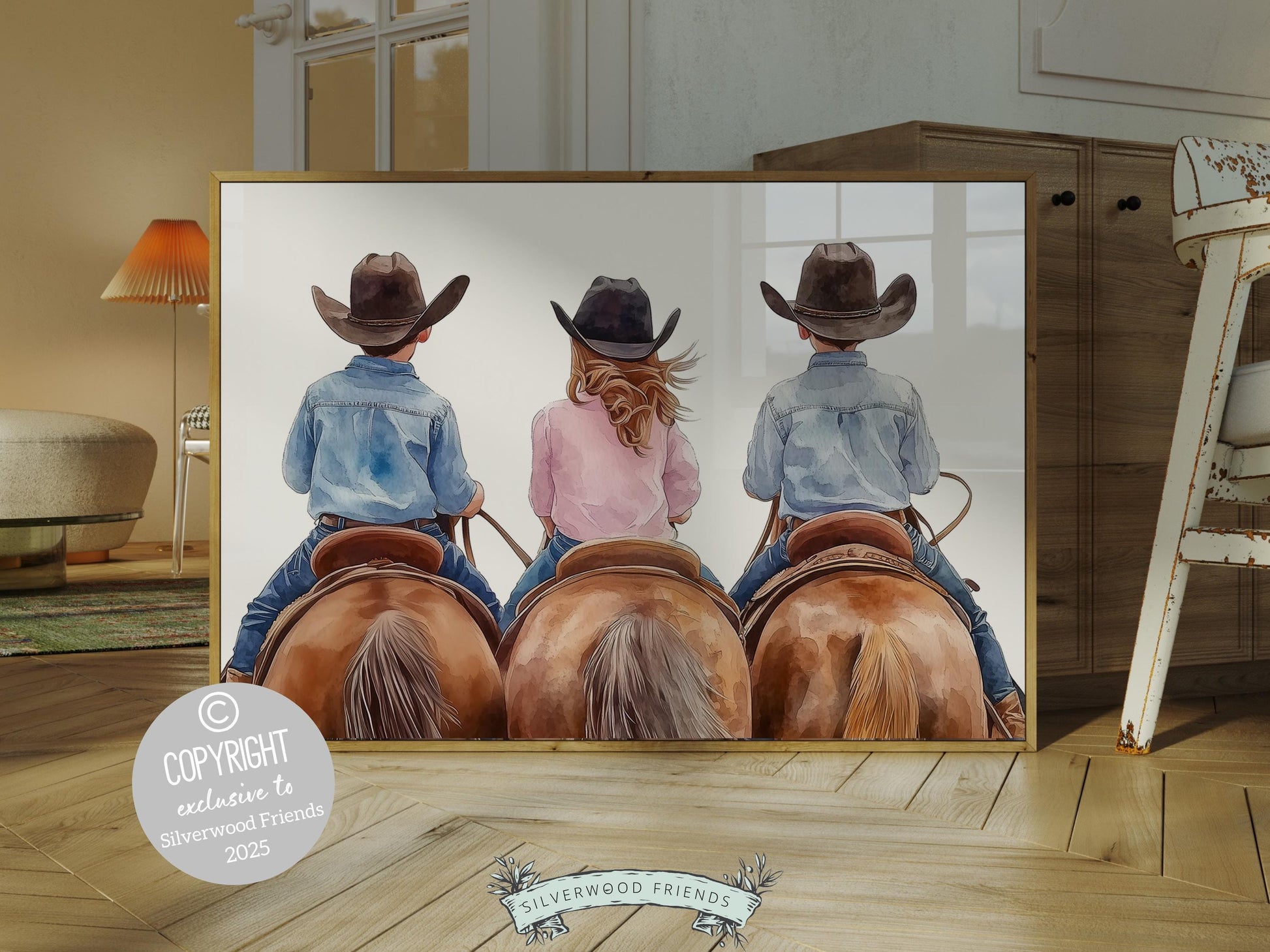 Cowboy Cowgirl Nursery Print, Kids Western Nursery Decor, Kids Room Farmhouse Country Wall Decor Horse Riding Nursery Wall Art Digital Print