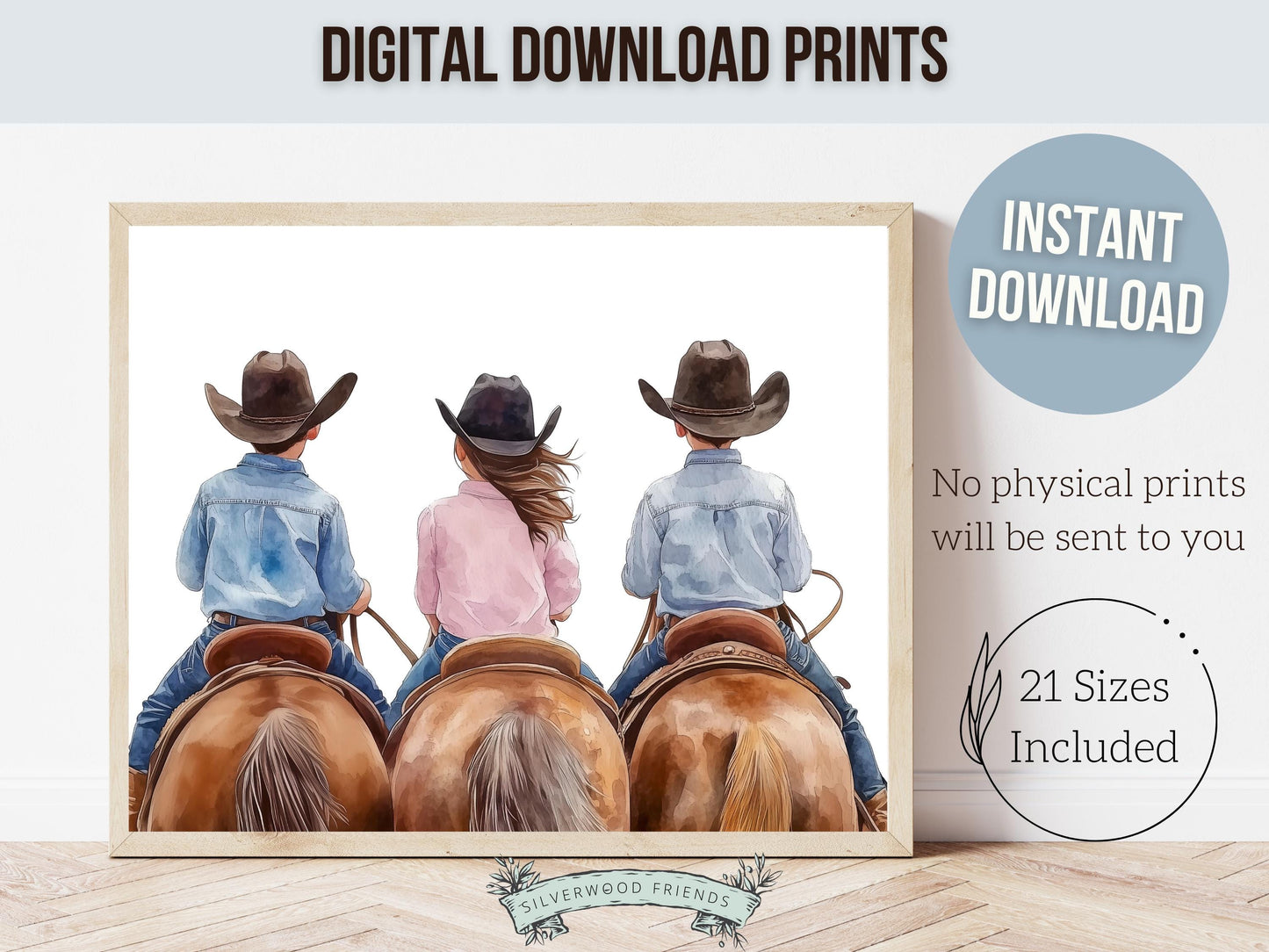 Cowboy Cowgirl Nursery Print, Kids Western Nursery Decor, Kids Room Farmhouse Country Wall Decor Horse Riding Nursery Wall Art Digital Print