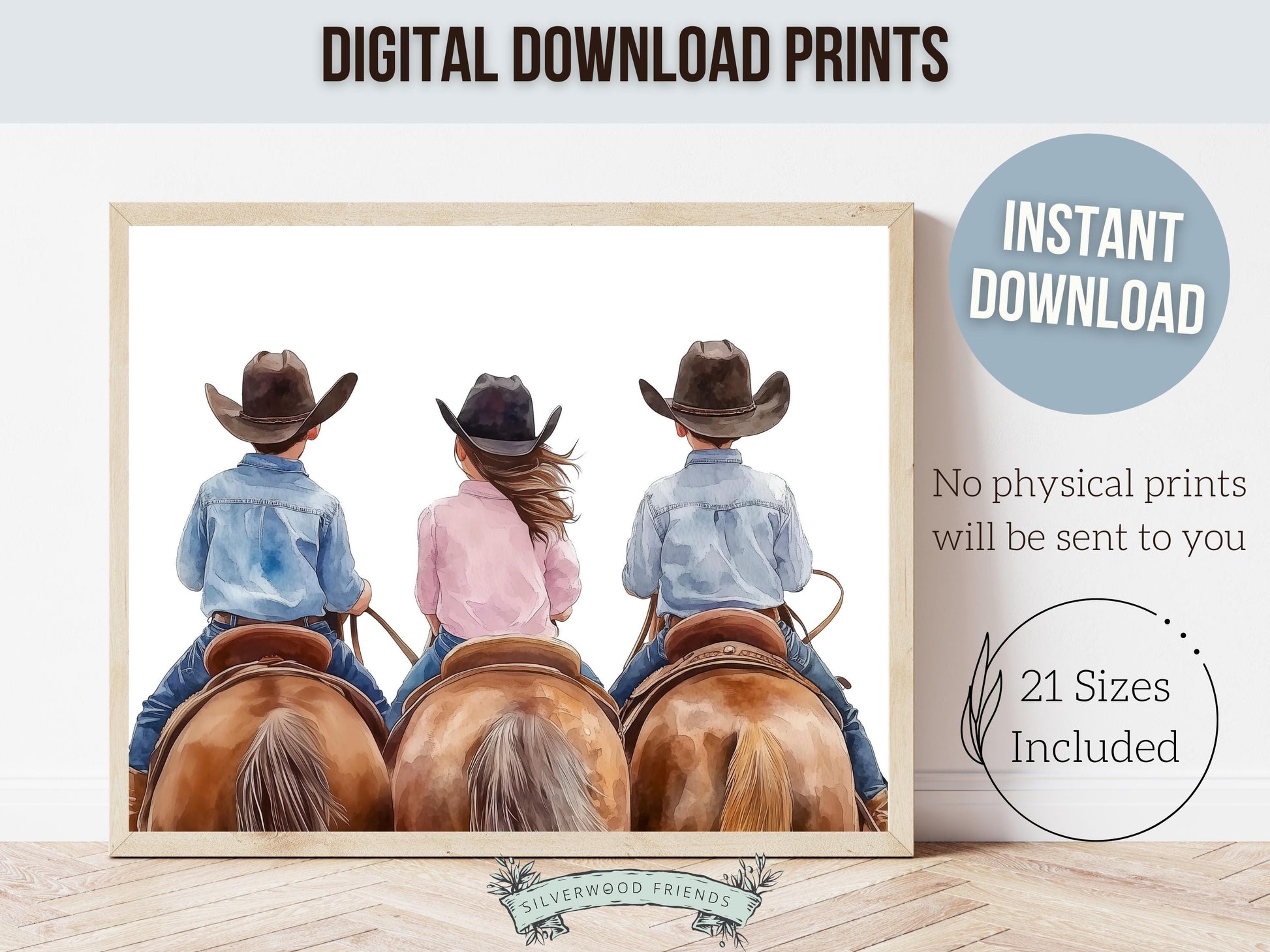 Cowboy Cowgirl Nursery Print, Kids Western Nursery Decor, Kids Room Farmhouse Country Wall Decor Horse Riding Nursery Wall Art Digital Print