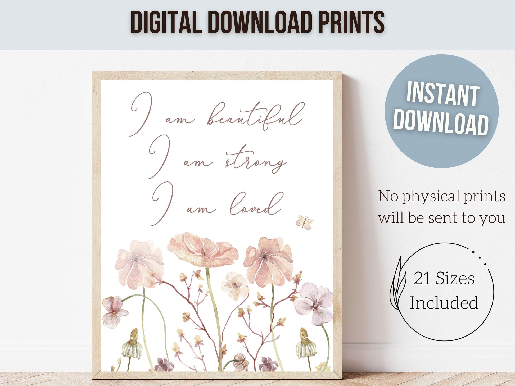 Girls Affirmation Wildflower Nursery Print Set, Boho Floral Wildflower Nursery Wall Art, Girls Positive Affirmations Bedroom Digital Prints