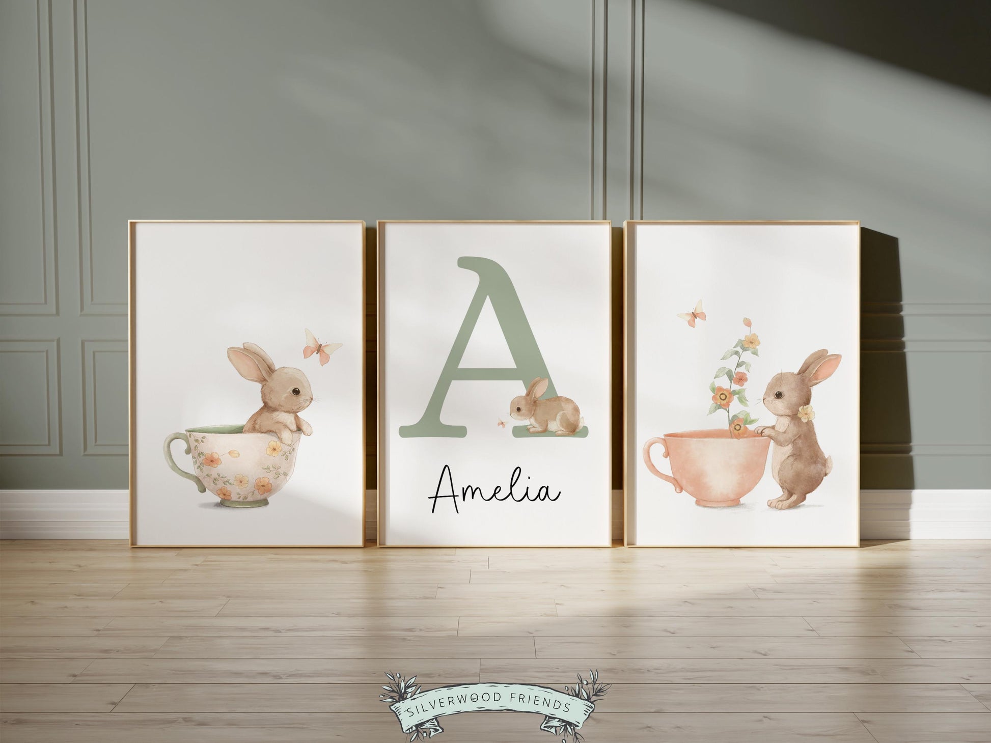 Bunny Nursery Prints, Floral Bunny Nursery Wall Art, Wildflower Nursery Decor, Girl Nursery Prints, Wild Flower Floral Nursery Digital Print