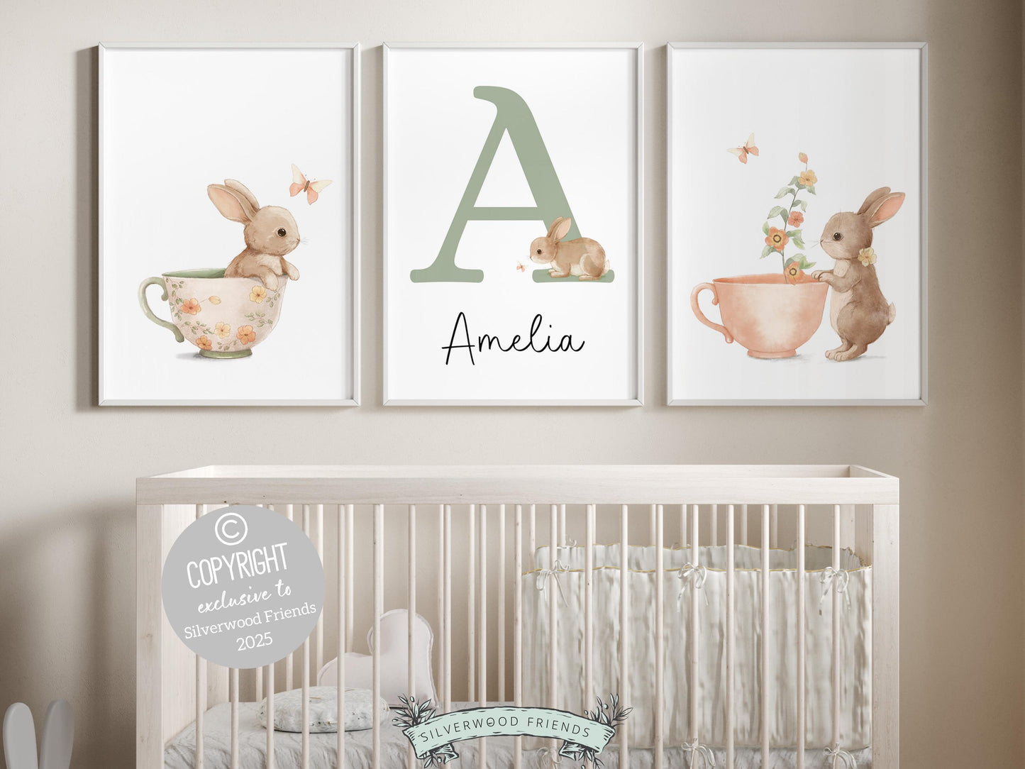 Bunny Nursery Prints, Floral Bunny Nursery Wall Art, Wildflower Nursery Decor, Girl Nursery Prints, Wild Flower Floral Nursery Digital Print