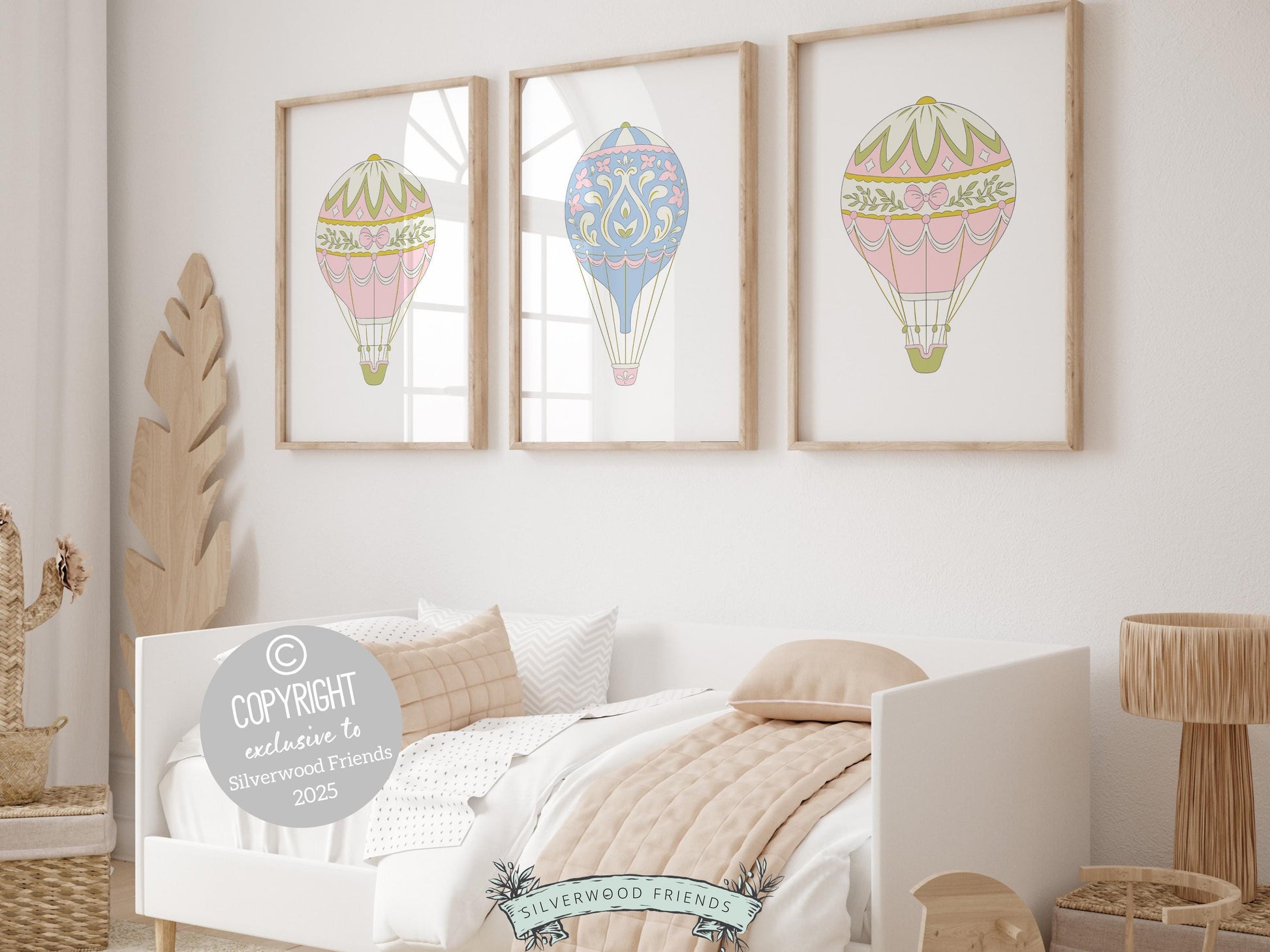 Set of 3 Hot Air Balloon Prints. Whether adorning a nursery or adding a pop of color to a dorm room, these vibrant prints are as playful as they are versatile, making them an ideal choice for both personal decor and thoughtful gifts for any occasion.