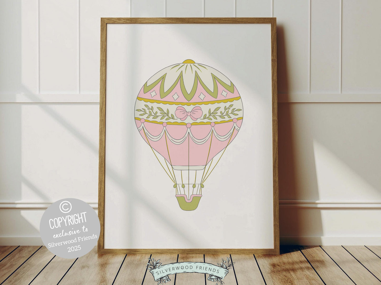 Pink Blue Hot Air Balloon Nursery Prints, Nursery Wall Art, Girl's Nursery Decor, Transport Room Wall Decor, Baby Girl Nursery Digital Print