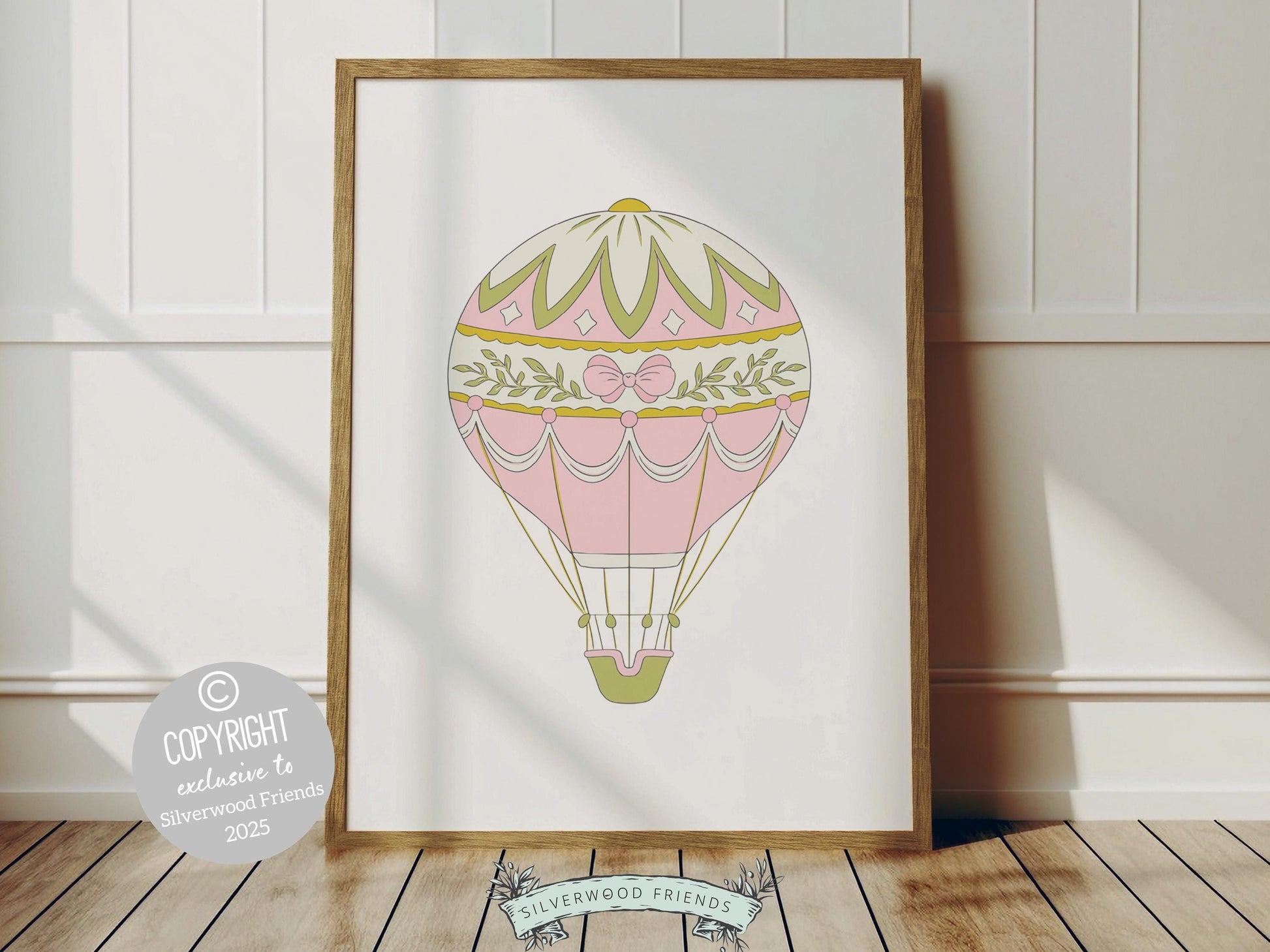 Pink Blue Hot Air Balloon Nursery Prints, Nursery Wall Art, Girl's Nursery Decor, Transport Room Wall Decor, Baby Girl Nursery Digital Print
