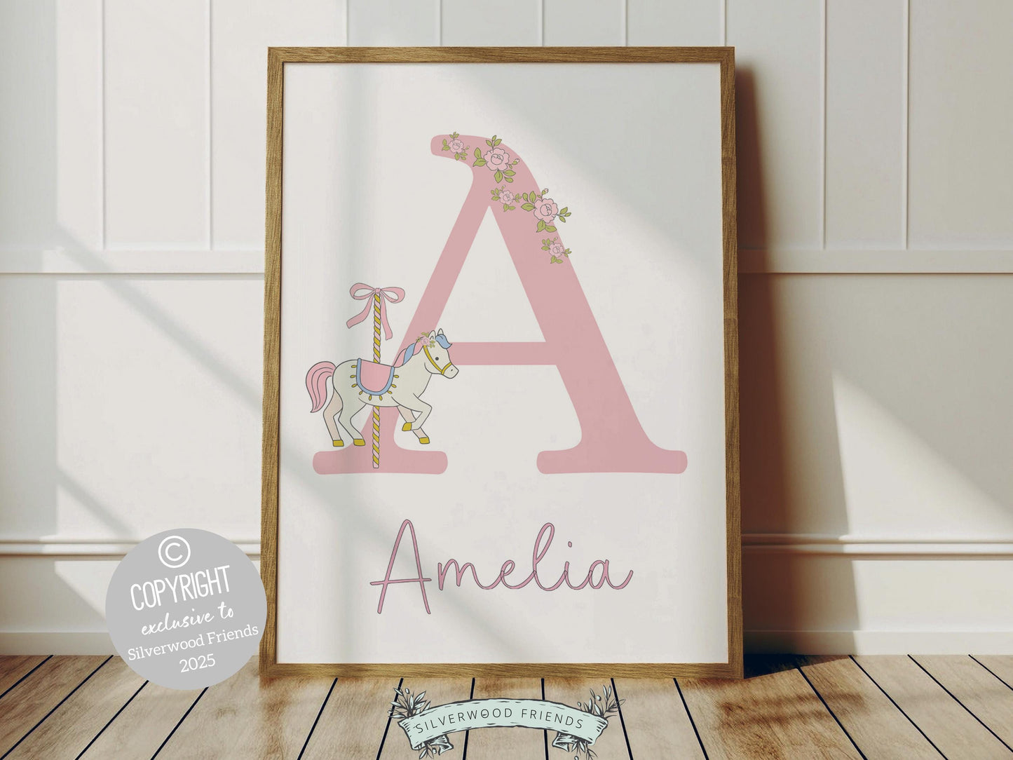 Pink Carousel Nursery Prints, Nursery Wall Art, Baby Girl Whimsical Princess Nursery Decor,Toddler Girl Pastel Room Wall Decor Digital Print